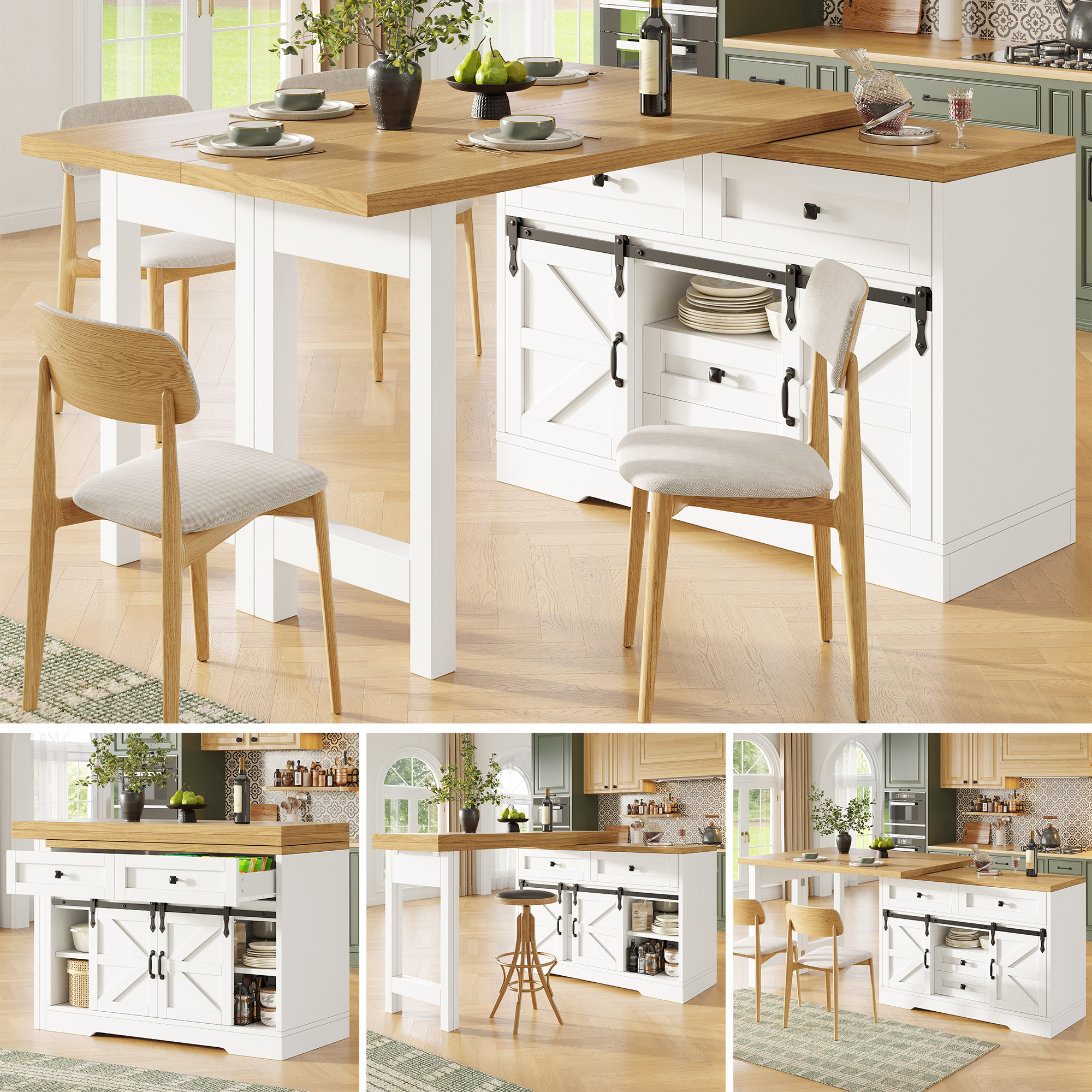 Combo de table à manger de buffet extensible, armoire de rangement de cuisine avec réglable