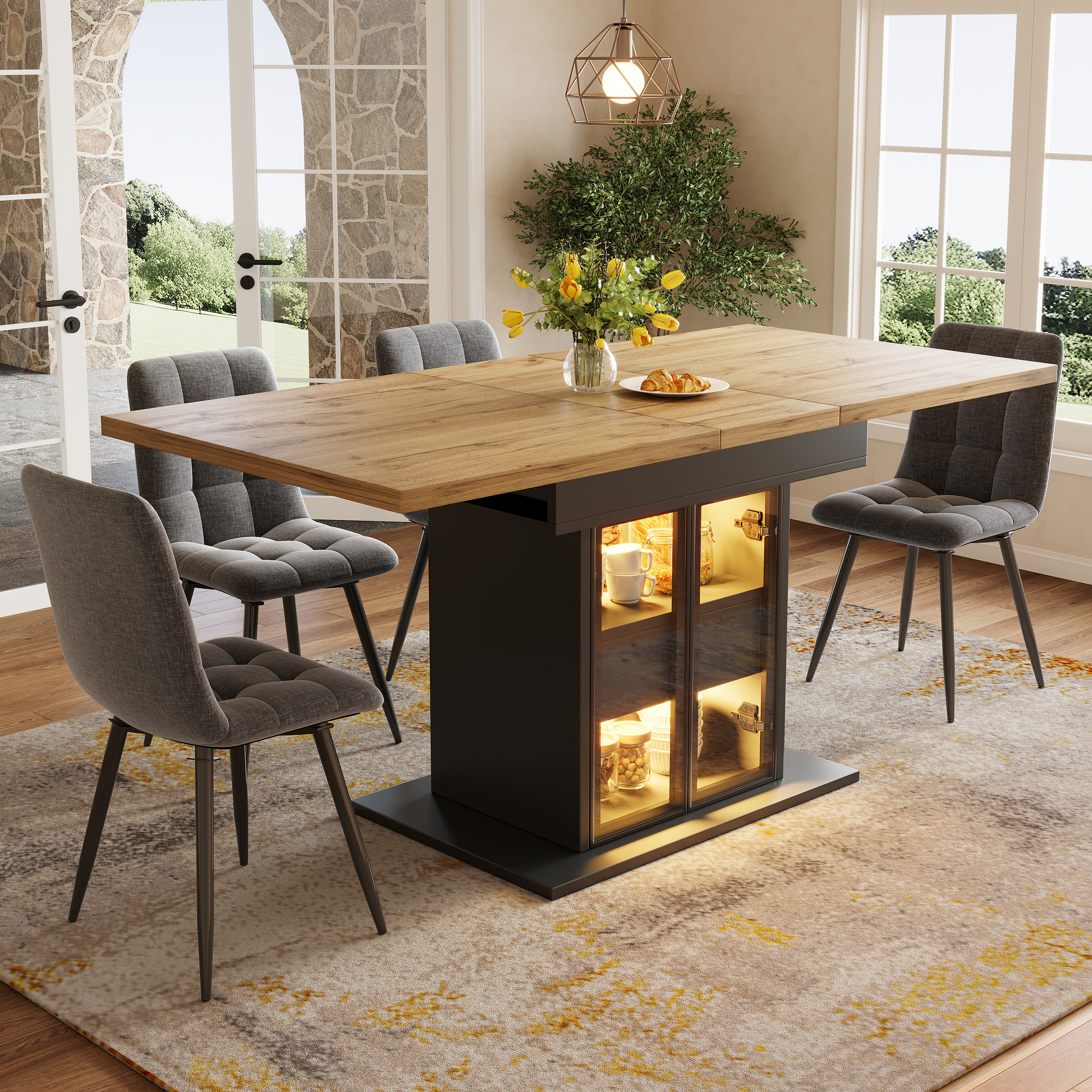 Extendable Dining Table With Storage Space & RGB LED Lighting, 110-140cm, Glass — image 5