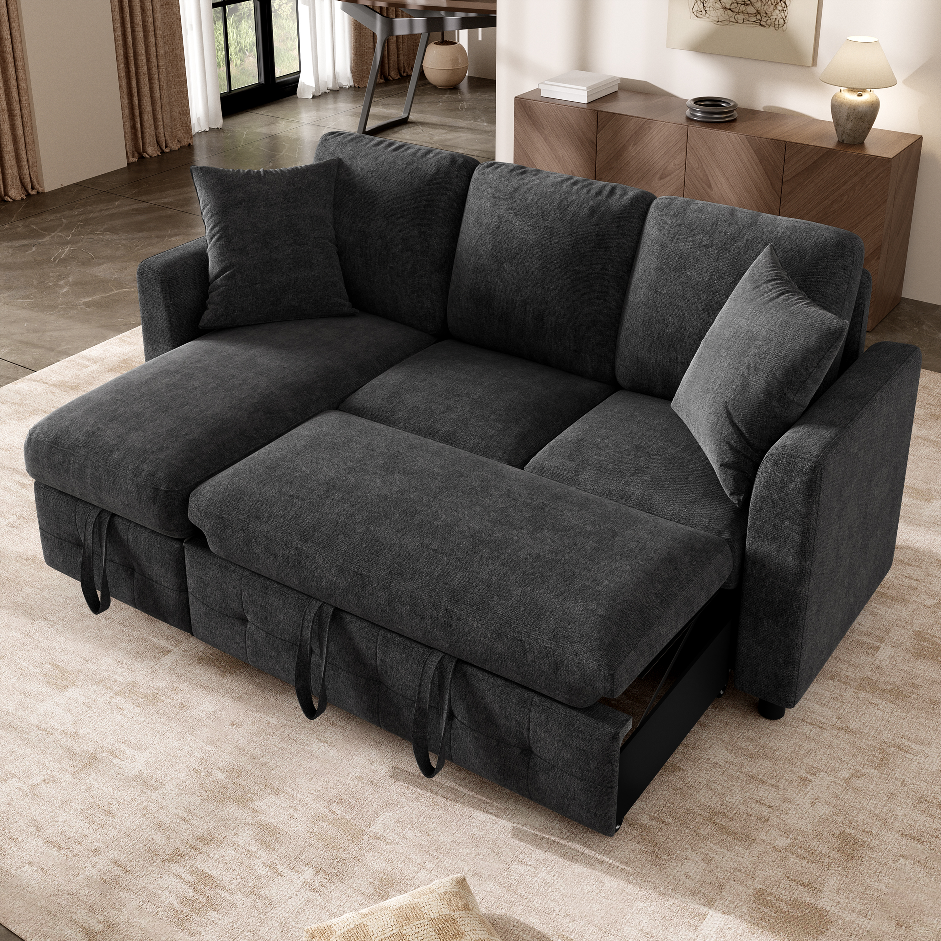 Modern Chenille L-Shaped Sectional Sofa With 1 Storage Chaise Lounges, 2 Square — image 5
