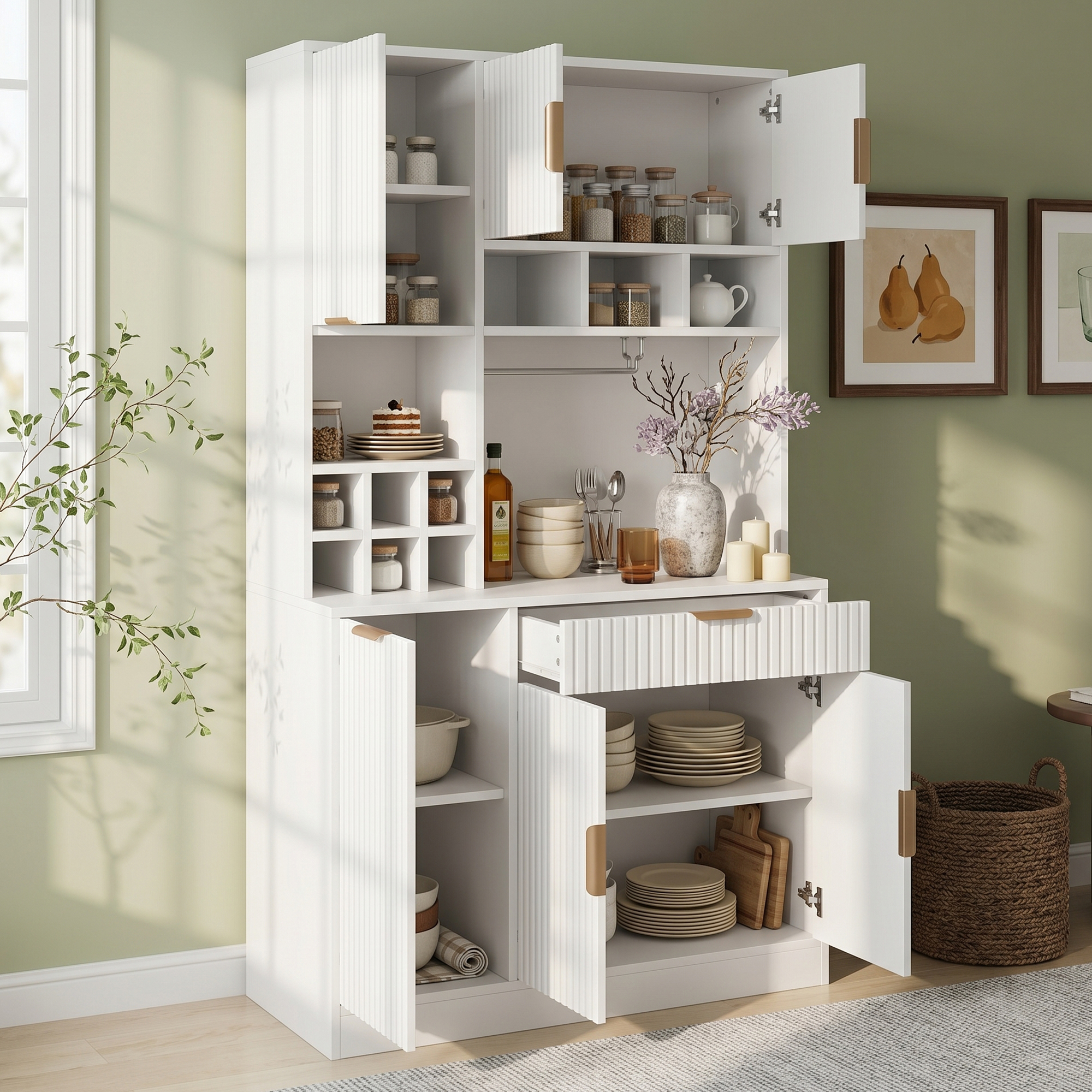 Sideboard, Dining Room Tall Cabinet 100x40x175 Cm, Multi-tiered Storage Space — image 5
