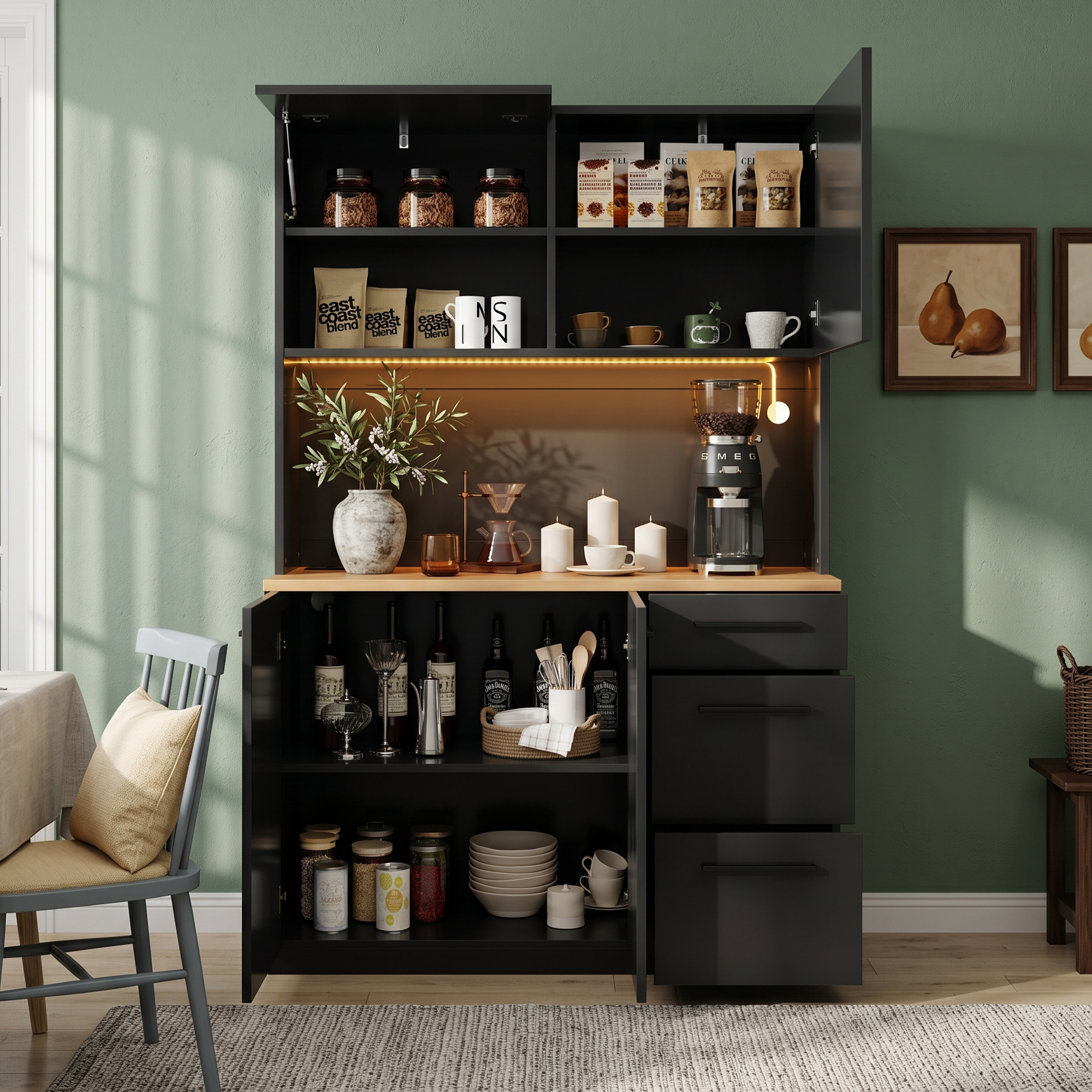 Sideboard, Dining Room Tall Cabinet 120x40x180 Cm, Multi-tiered Storage Space — image 2