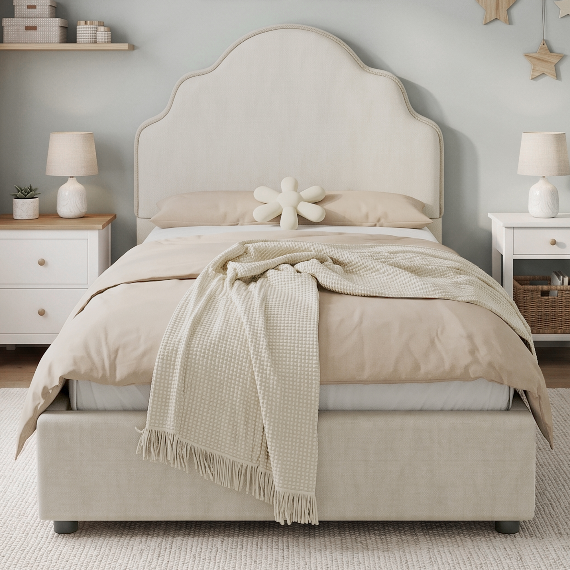 Cadre de lit rembourré festonné pour enfants 3 pieds simple 90 x 190 cm - lit de – Image 5