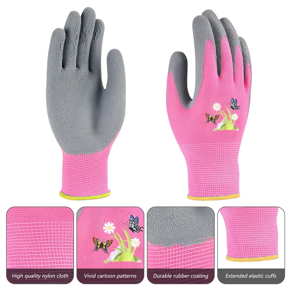 3 Pairs Of Small Gardening Gloves – Stretchy Fit, With Unicorn And Flower Patterns, For Outdoor Activities 2