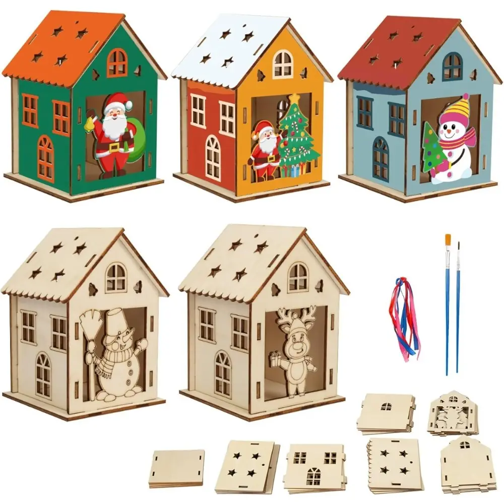 5 Christmas House Craft Kits, Wooden Kit