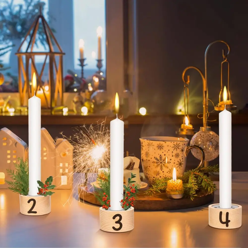 Set Of 4 Advent And Christmas Wooden