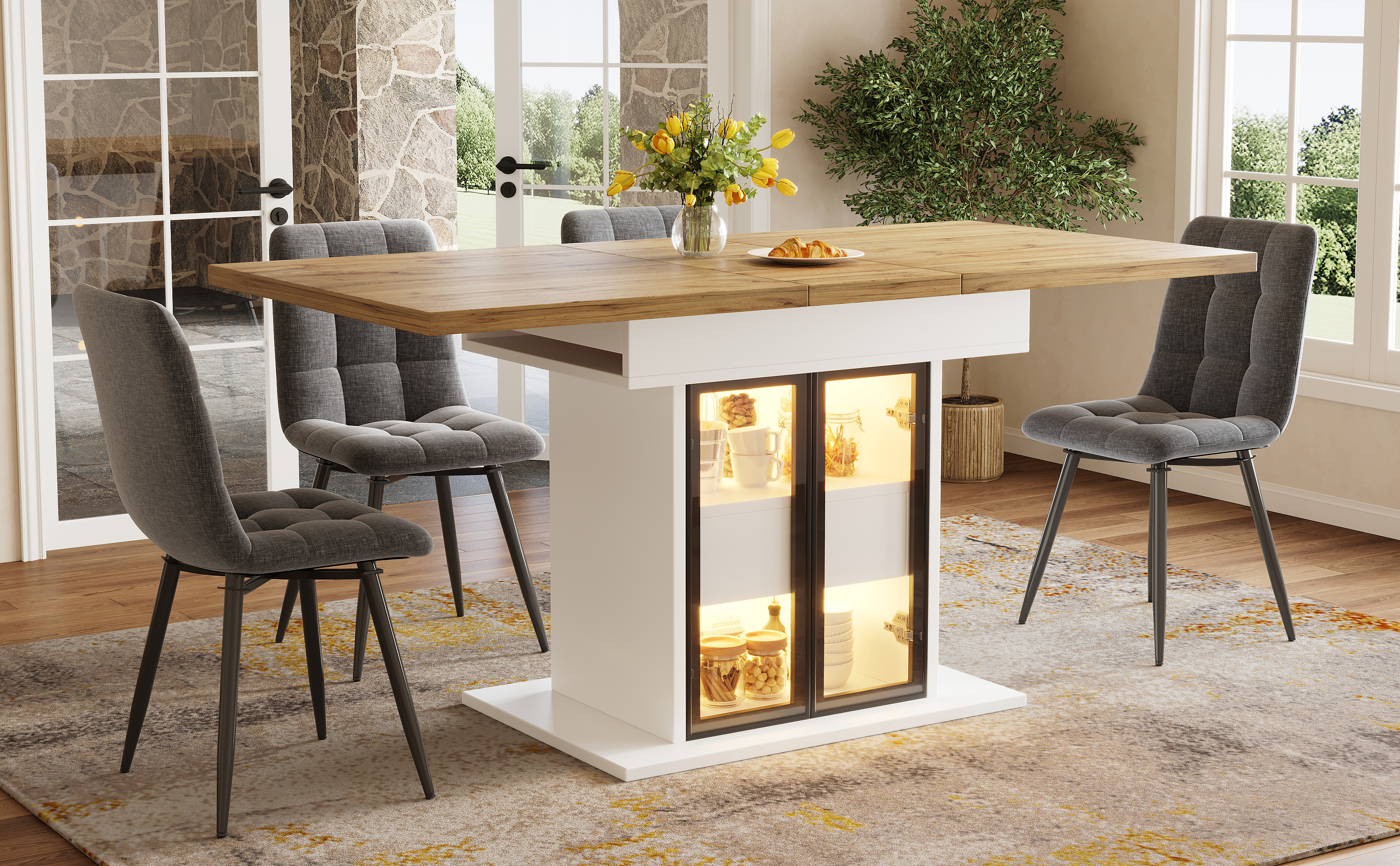 Extendable Dining Table With Storage Space & RGB LED Lighting, 110-140cm, Glass — image 2