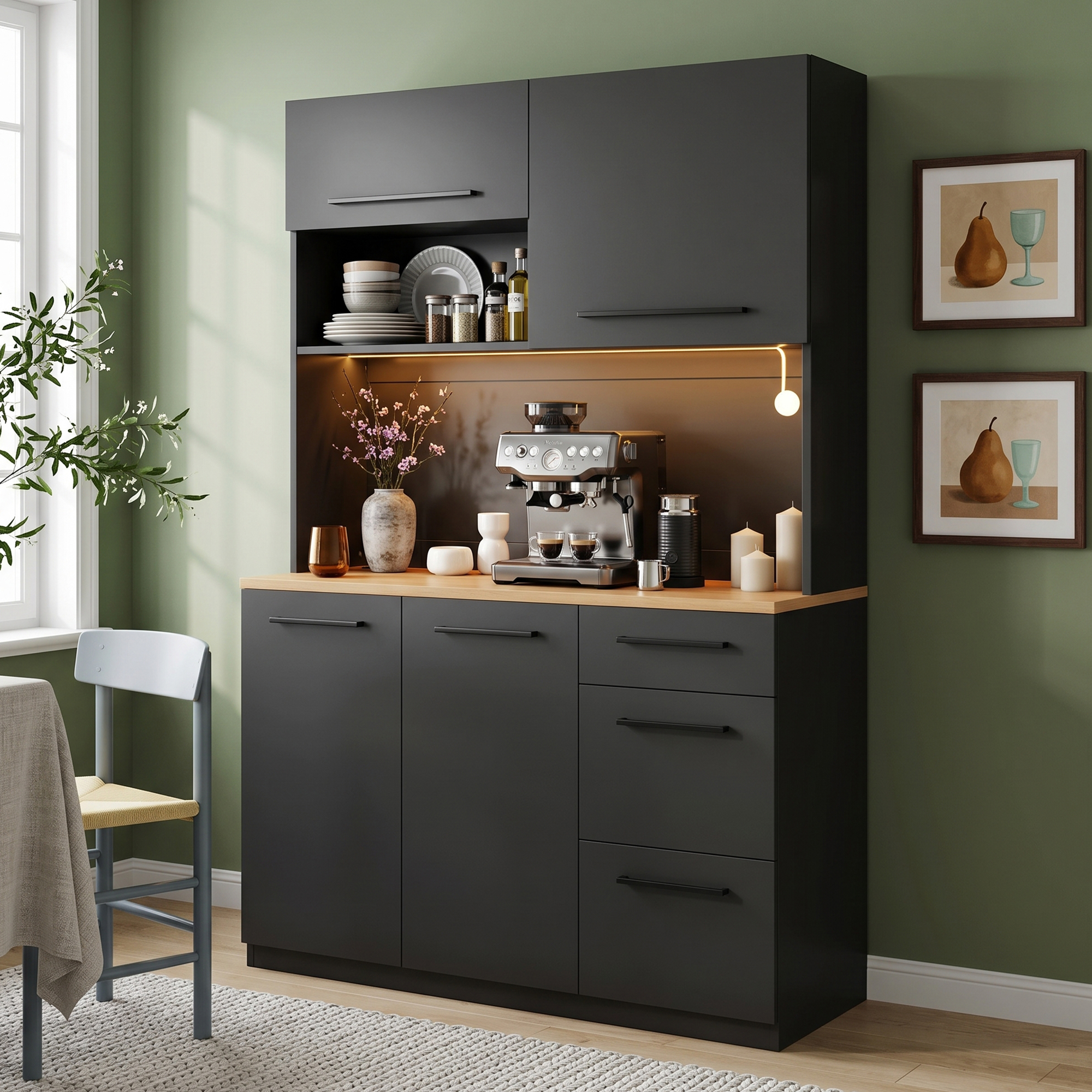 Sideboard, Dining Room Tall Cabinet 120x40x180 Cm, Multi-tiered Storage Space — image 4
