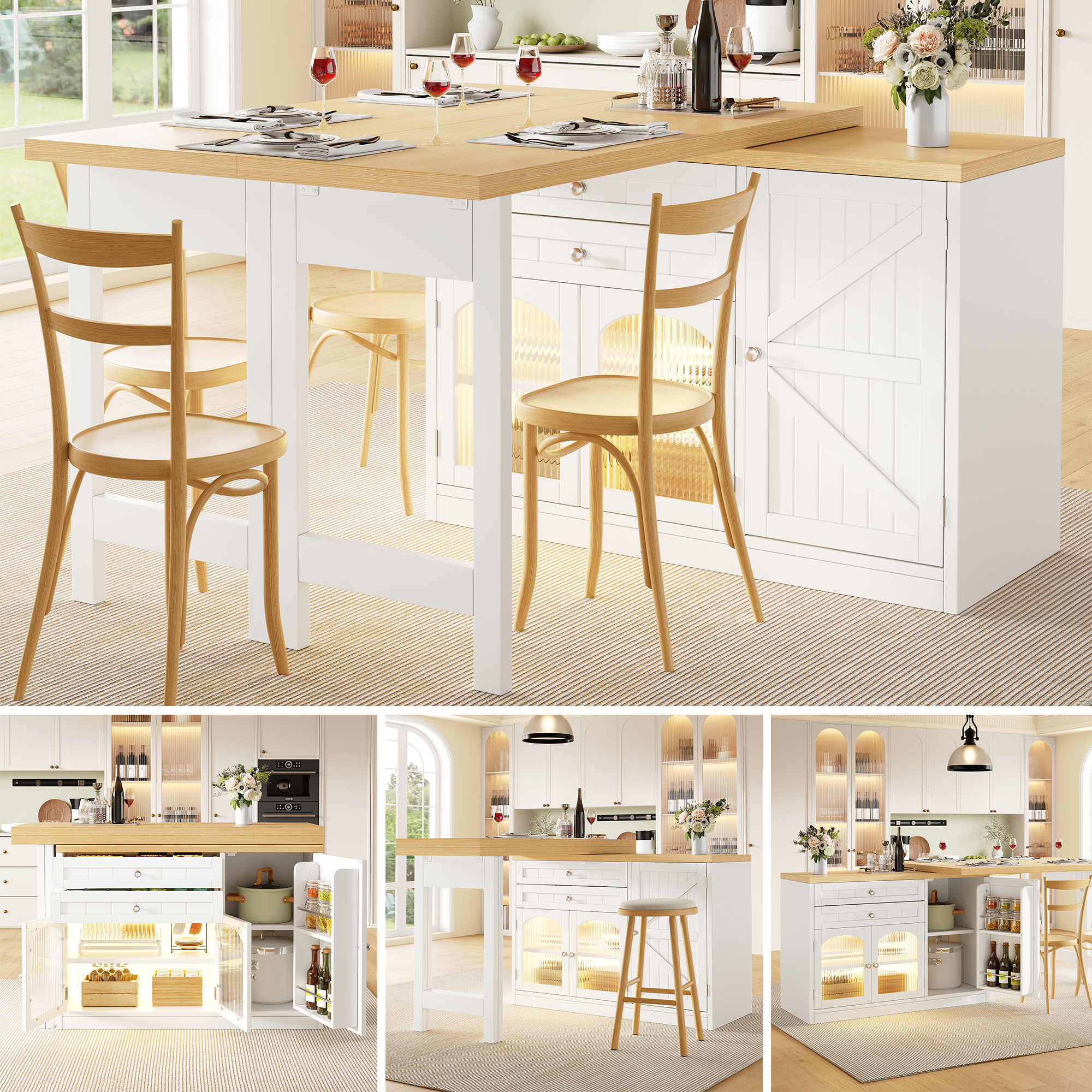 Table de salle à manger extensible Kitchen Island 120-194 cm, table rotative 360, avec