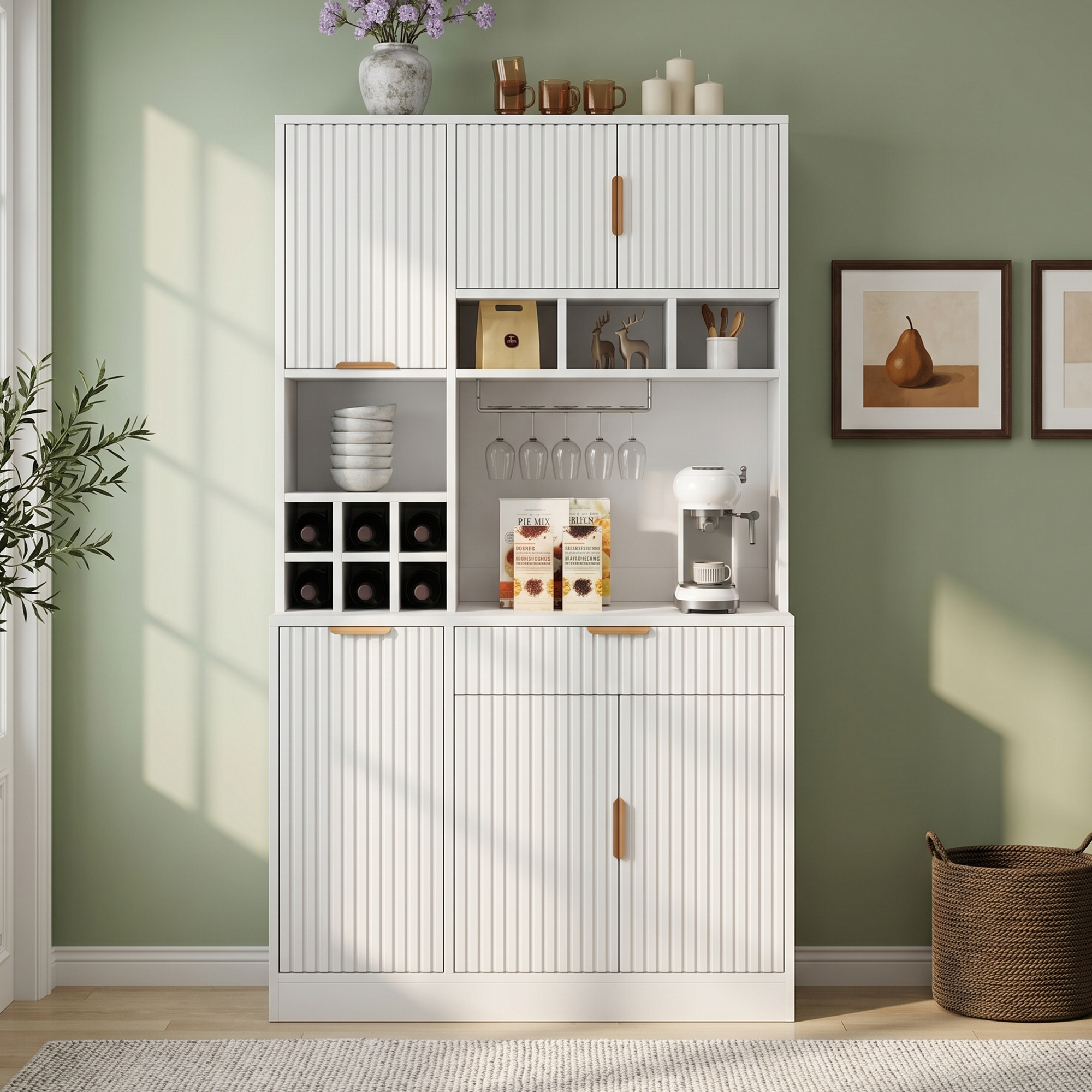 Sideboard, Dining Room Tall Cabinet 100x40x175 Cm, Multi-tiered Storage Space — image 4