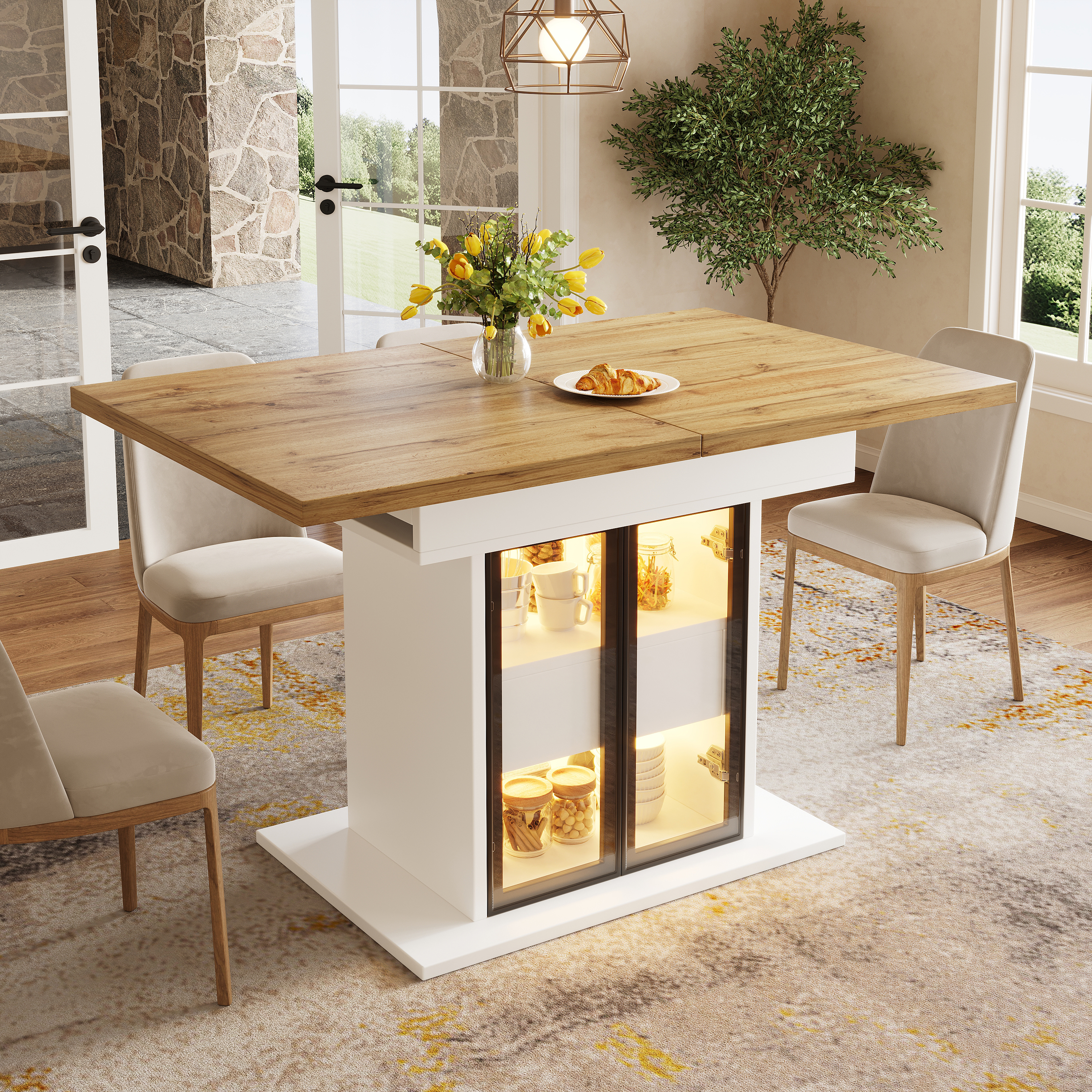 Extendable Dining Table With Storage Space & RGB LED Lighting, 110-140cm, Glass — image 5