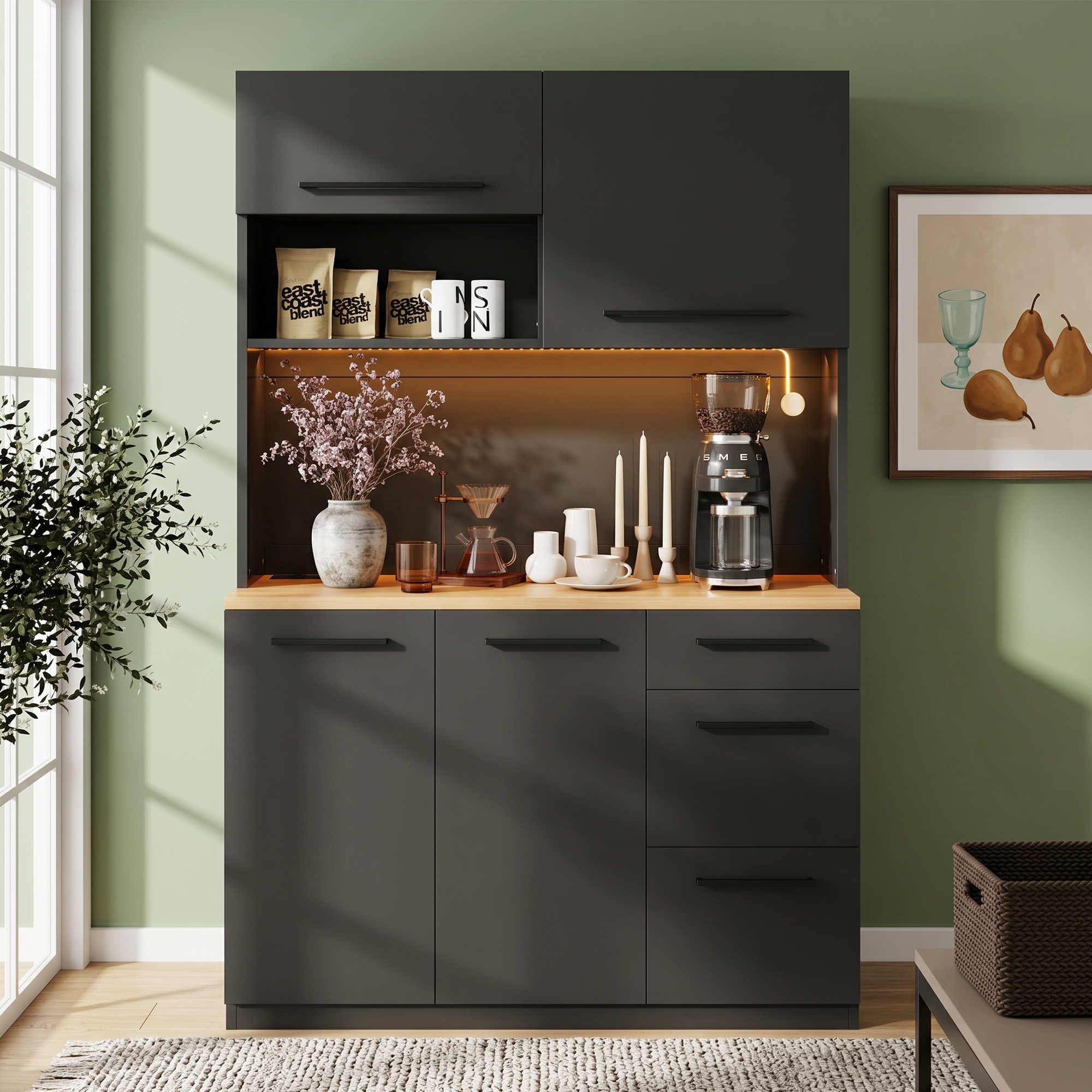 Sideboard, Dining Room Tall Cabinet 120x40x180 Cm, Multi-tiered Storage Space — image 3