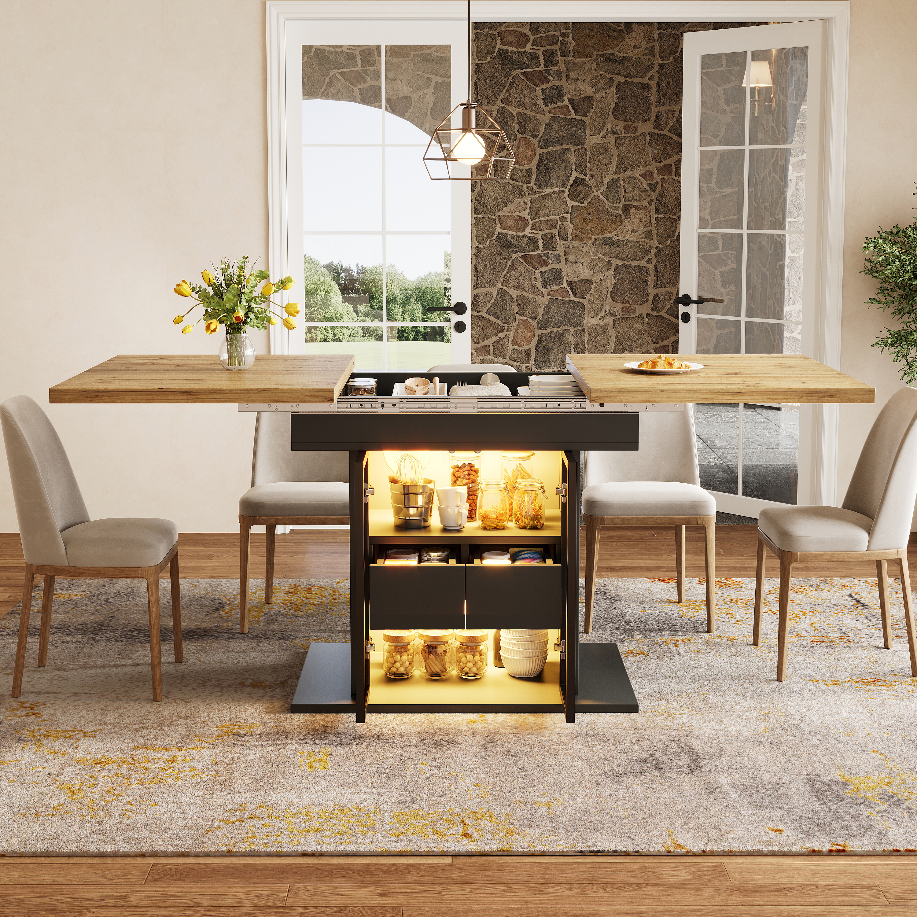 Extendable Dining Table With Storage Space & RGB LED Lighting, 110-140cm, Glass — image 4