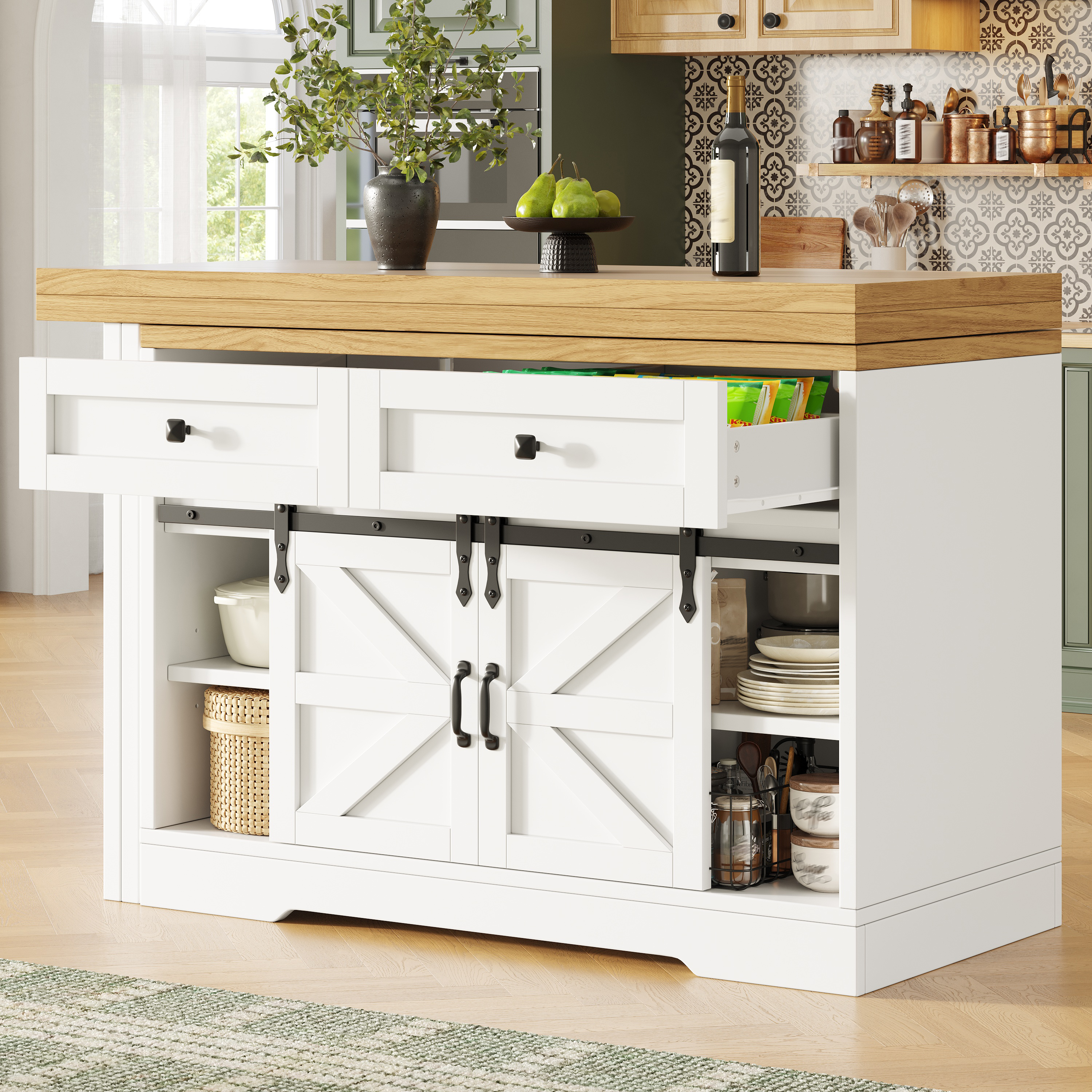 Extendable Sideboard & Dining Table Combo, Kitchen Storage Cabinet — image 4