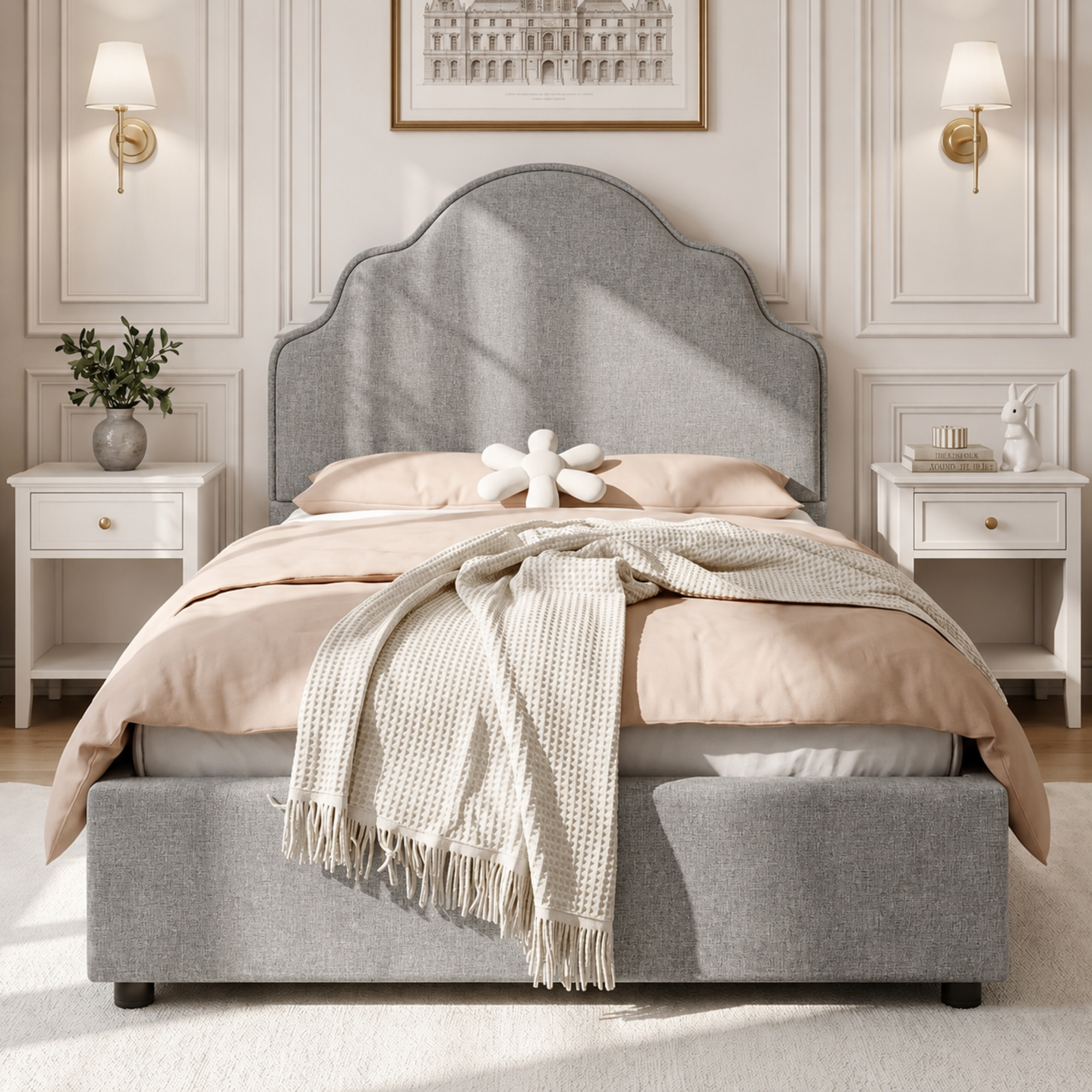 Cadre de lit rembourré festonné pour enfants 3 PIEDS simple 90 X 190