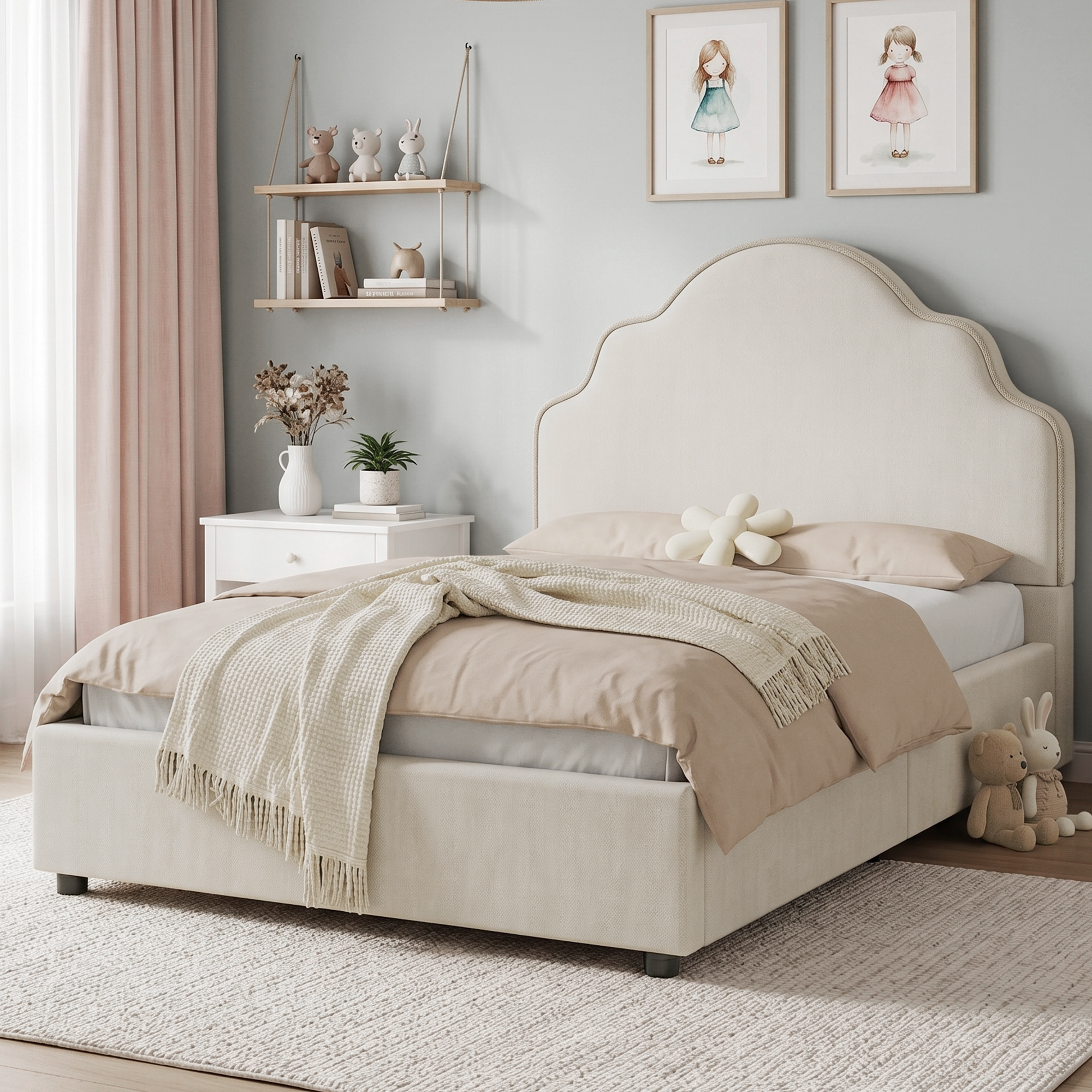 Cadre de lit rembourré festonné pour enfants 3 pieds simple 90 x 190 cm - lit de – Image 3