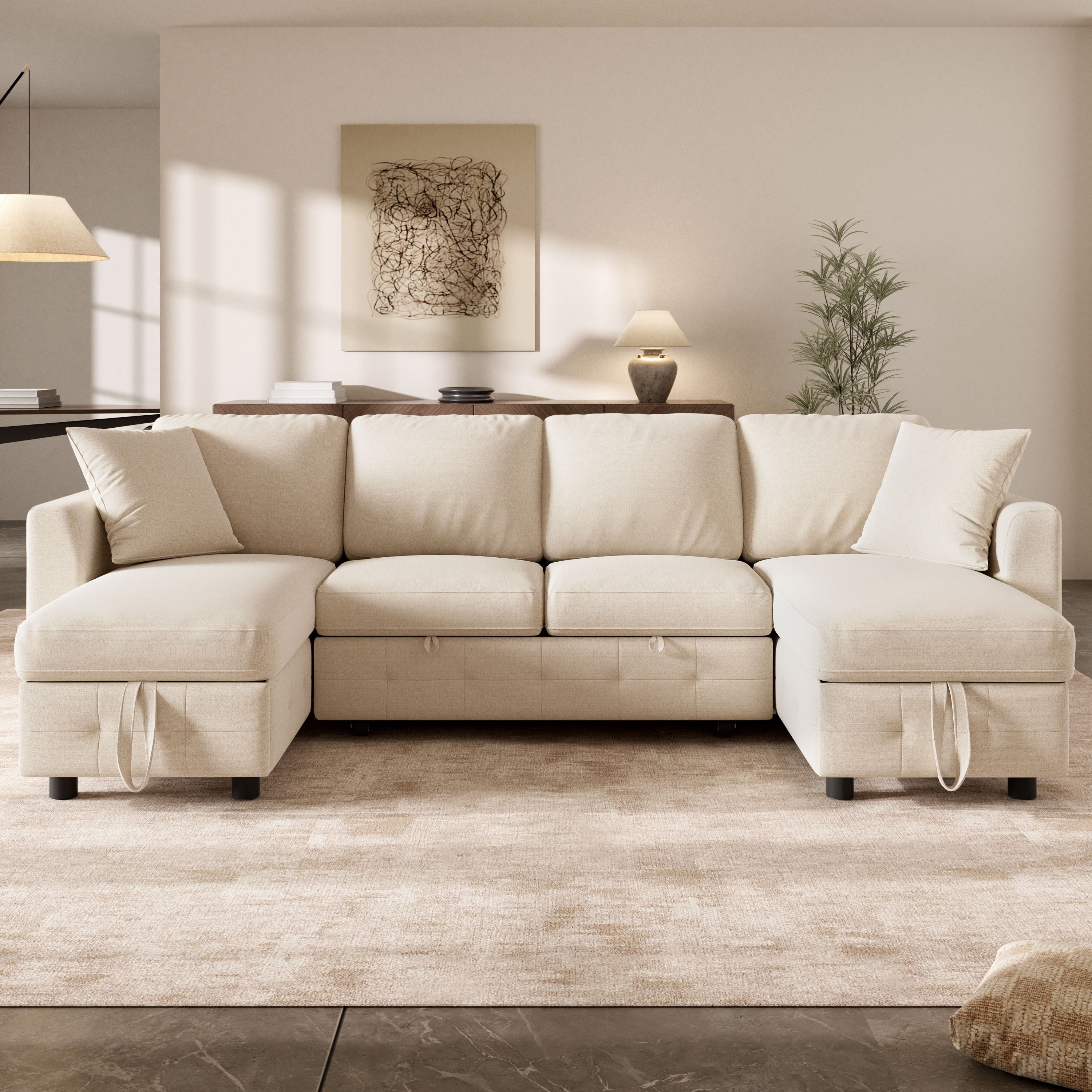 Modern Chenille U-Shaped Sectional Sofa With 2 Storage Chaise Lounges, 2 Square — image 5