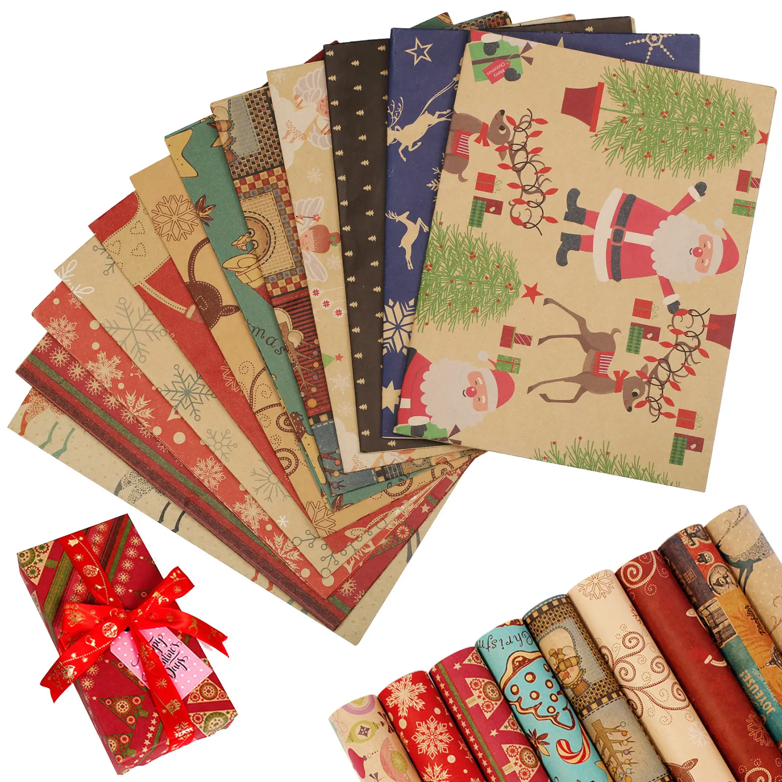 Christmas Brown Kraft Gift Wrap Set, 12