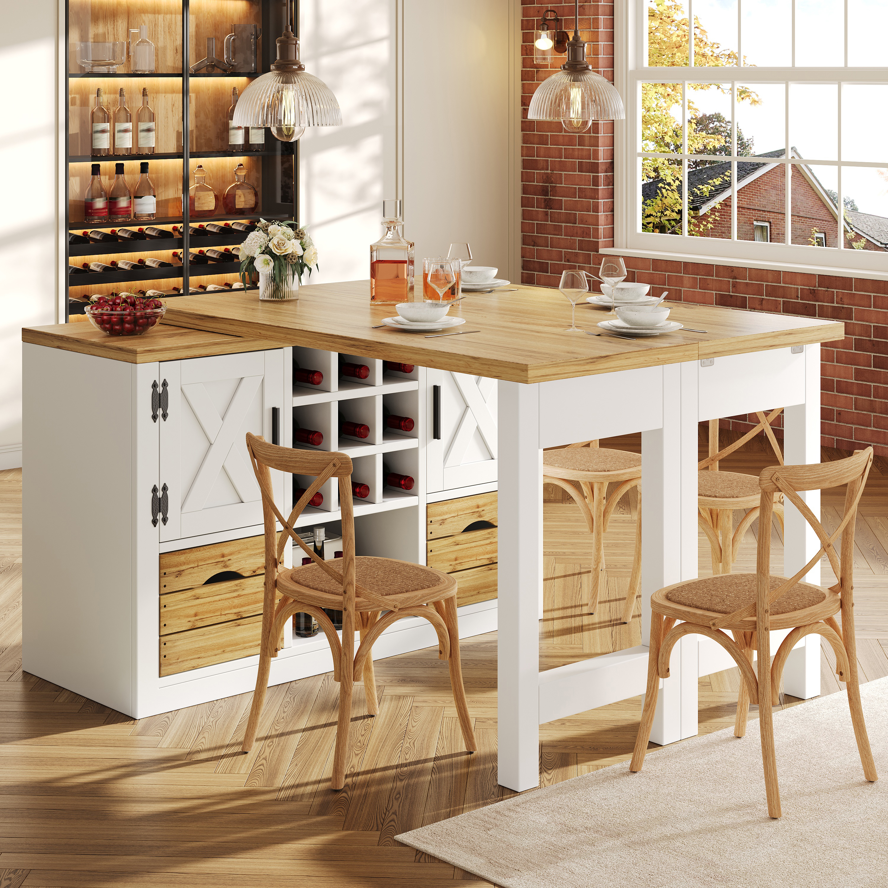 Extendable Kitchen Island Dining Table, With Sideboard, 360 Rotating Tabletop — image 5