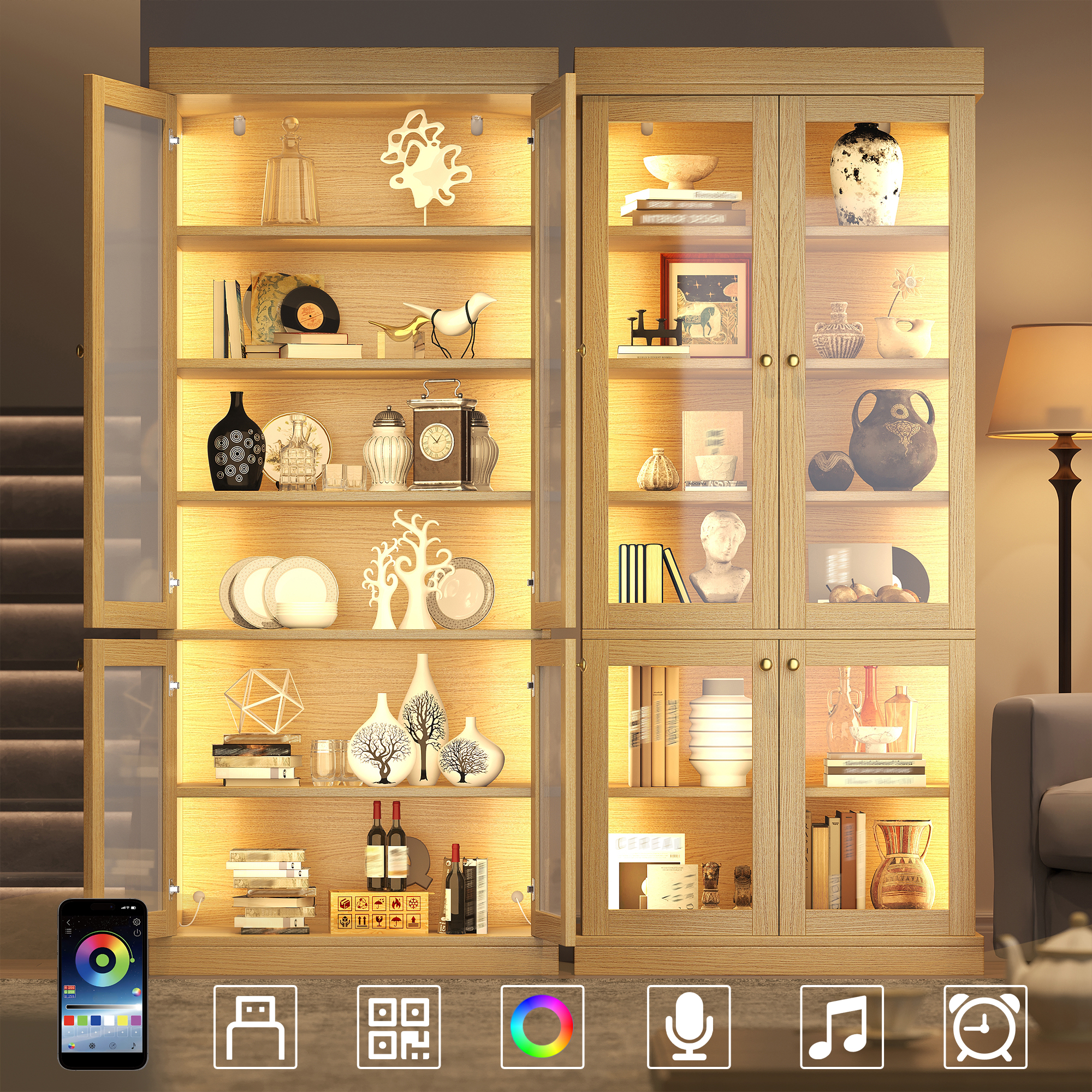 Modern Freestanding Cabinet With Integrated LED Mood Lighting, Glass Display — image 4