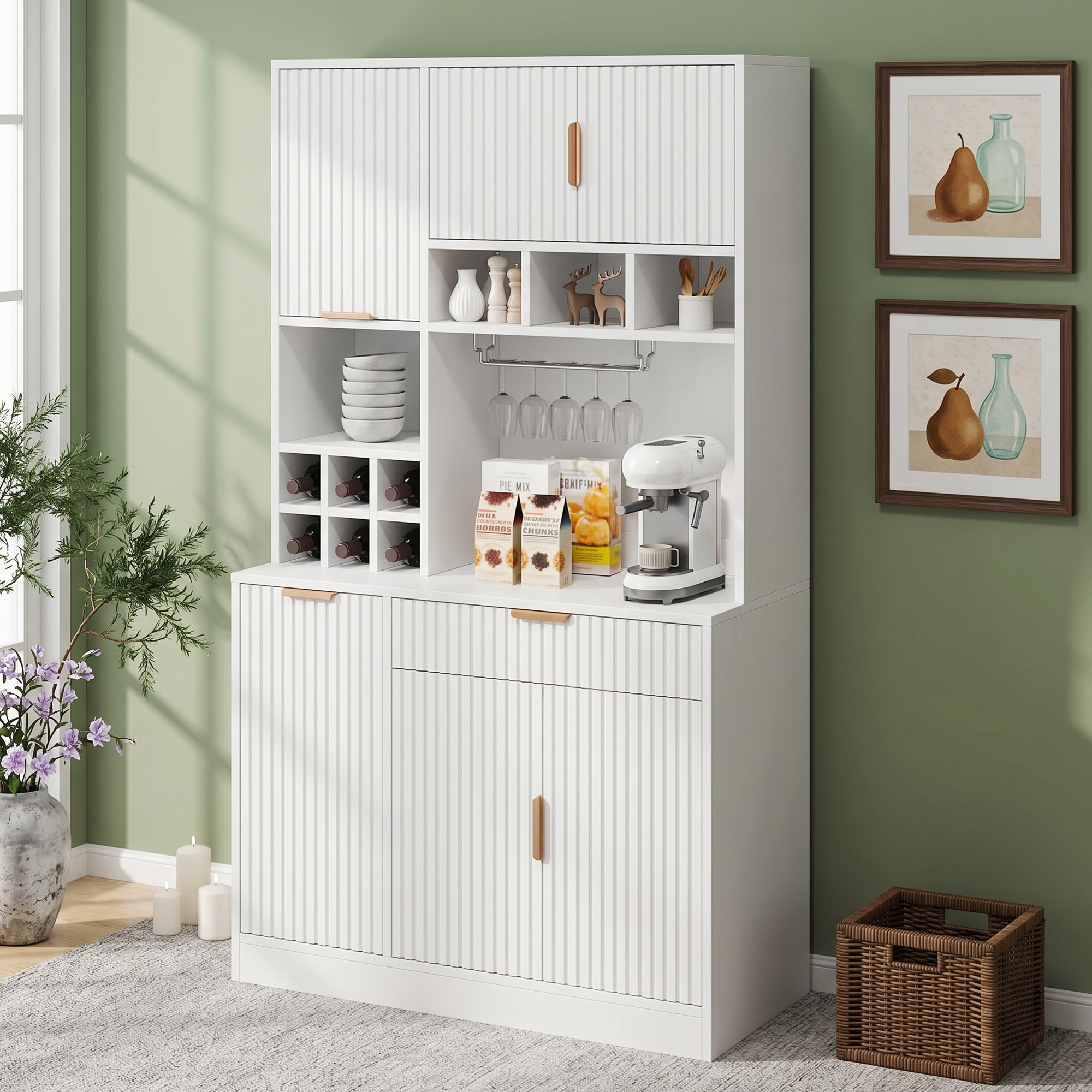 Sideboard, Dining Room Tall Cabinet 100x40x175 Cm, Multi-tiered Storage Space — image 2