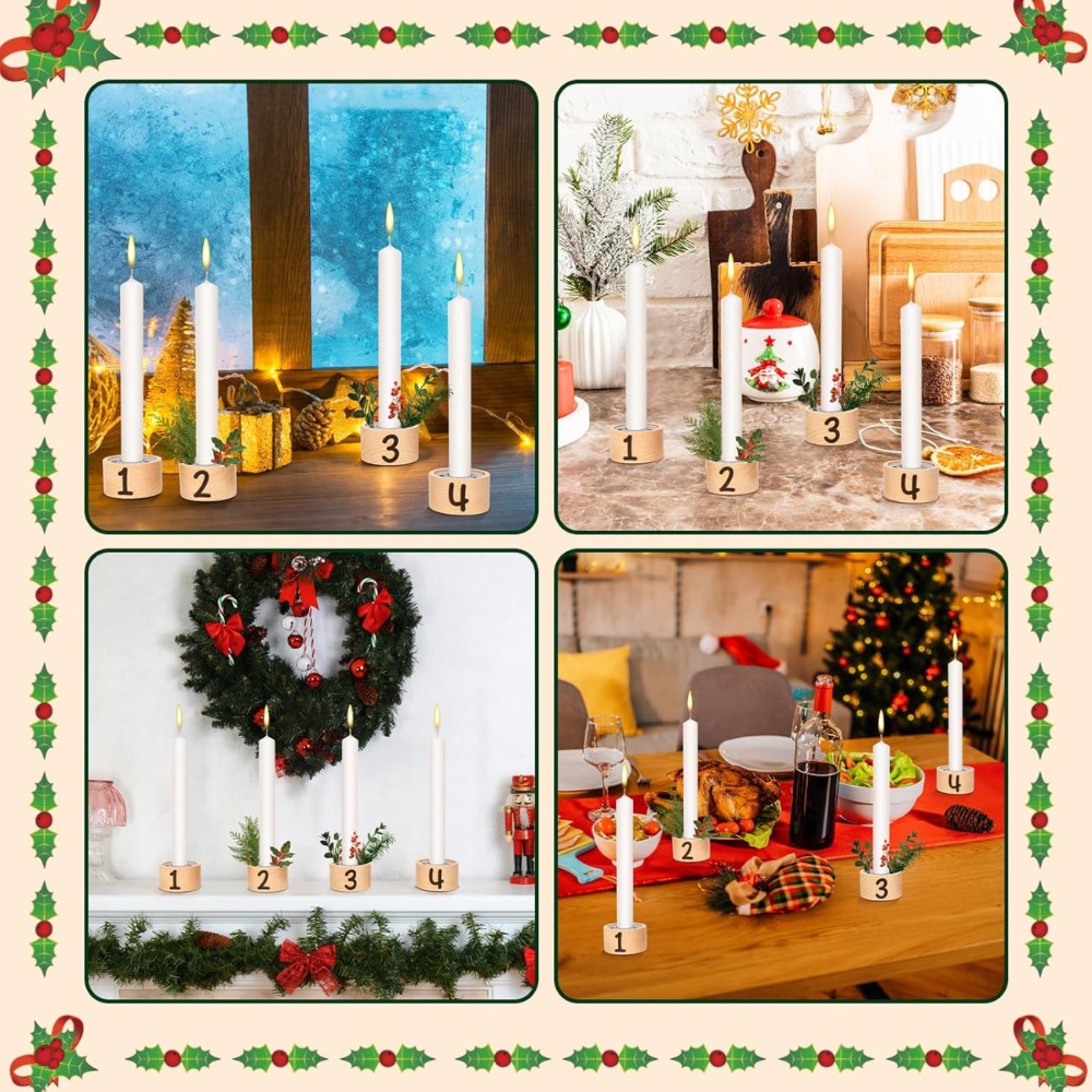 Set Of 4 Advent And Christmas Wooden Candle Holders, Tealight Holders With Advent Numbers & Flower Inserts For Christmas, Advent, Wedding Celebrations, And Home Decor — foto 3