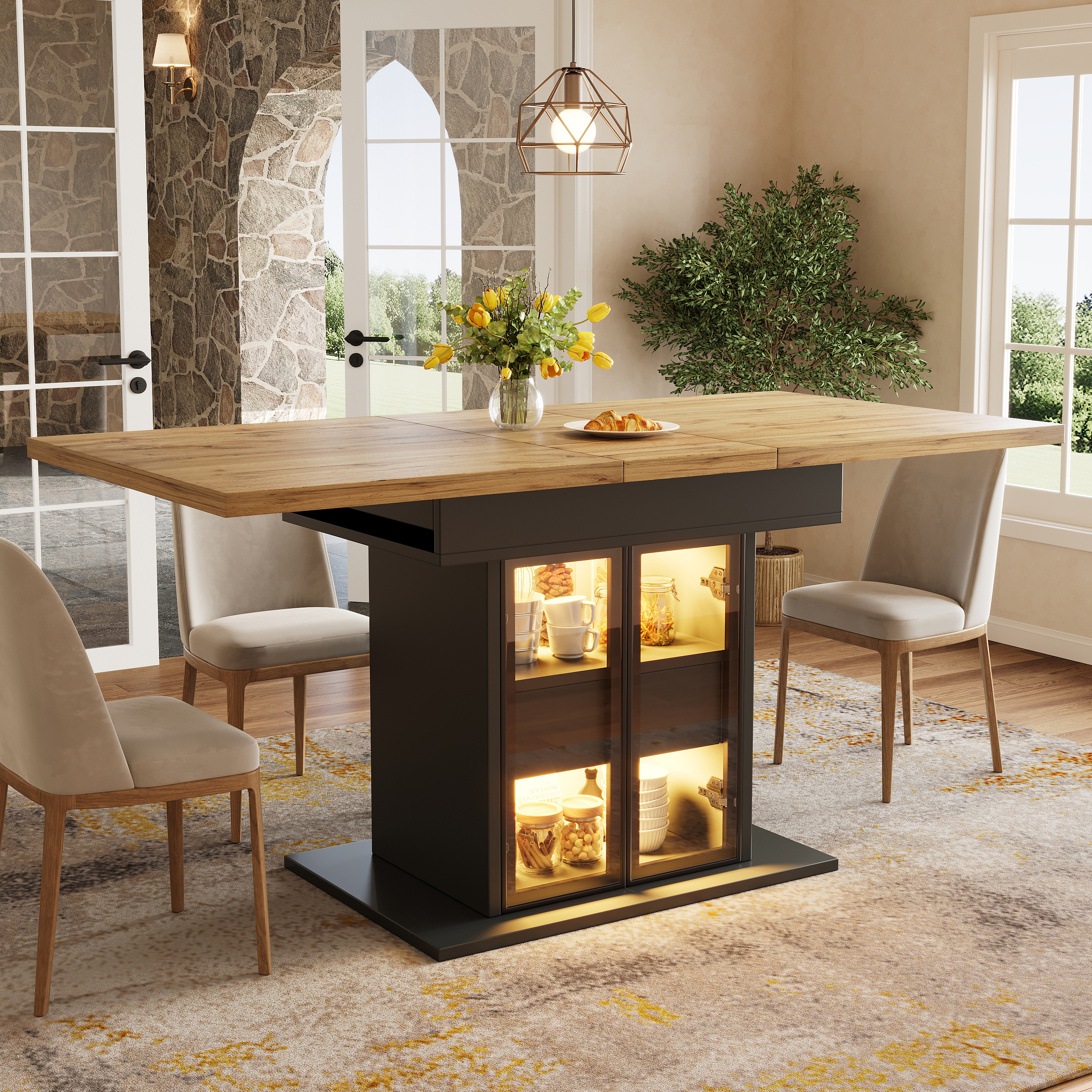 Extendable Dining Table With Storage Space & RGB LED Lighting, 110-140cm, Glass — image 2