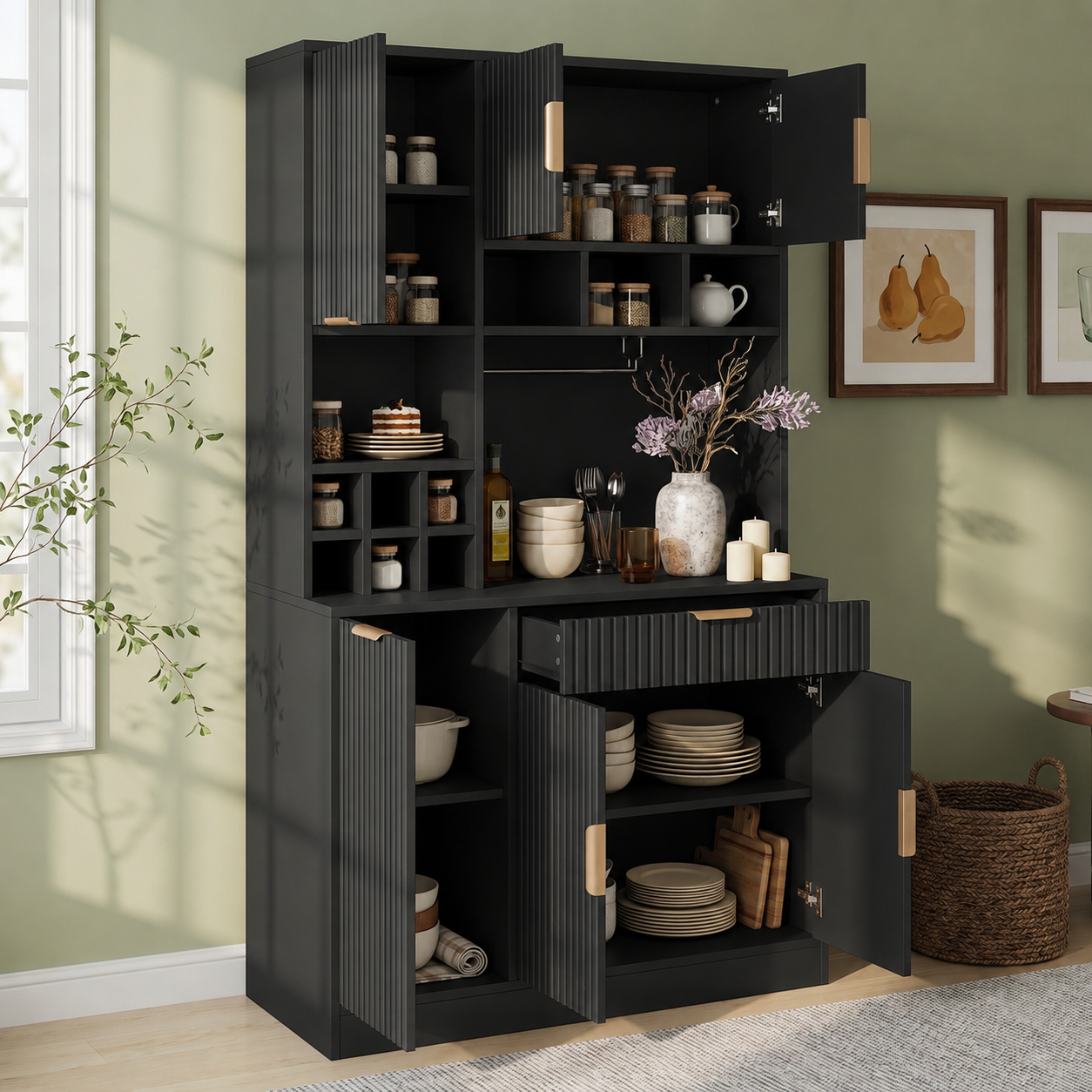 Sideboard, Dining Room Tall Cabinet 100x40x175 Cm, Multi-tiered Storage Space — image 2