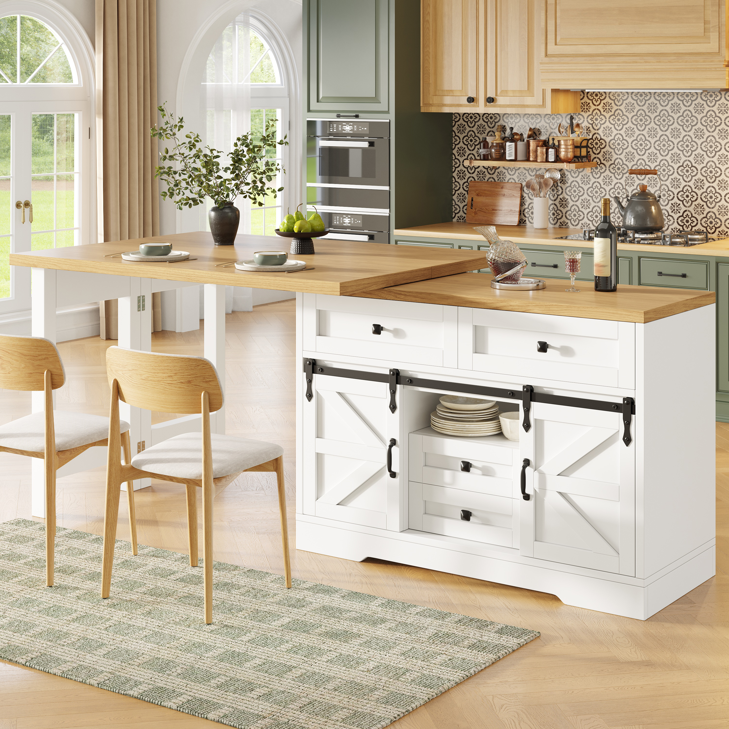 Extendable Sideboard & Dining Table Combo, Kitchen Storage Cabinet — image 3