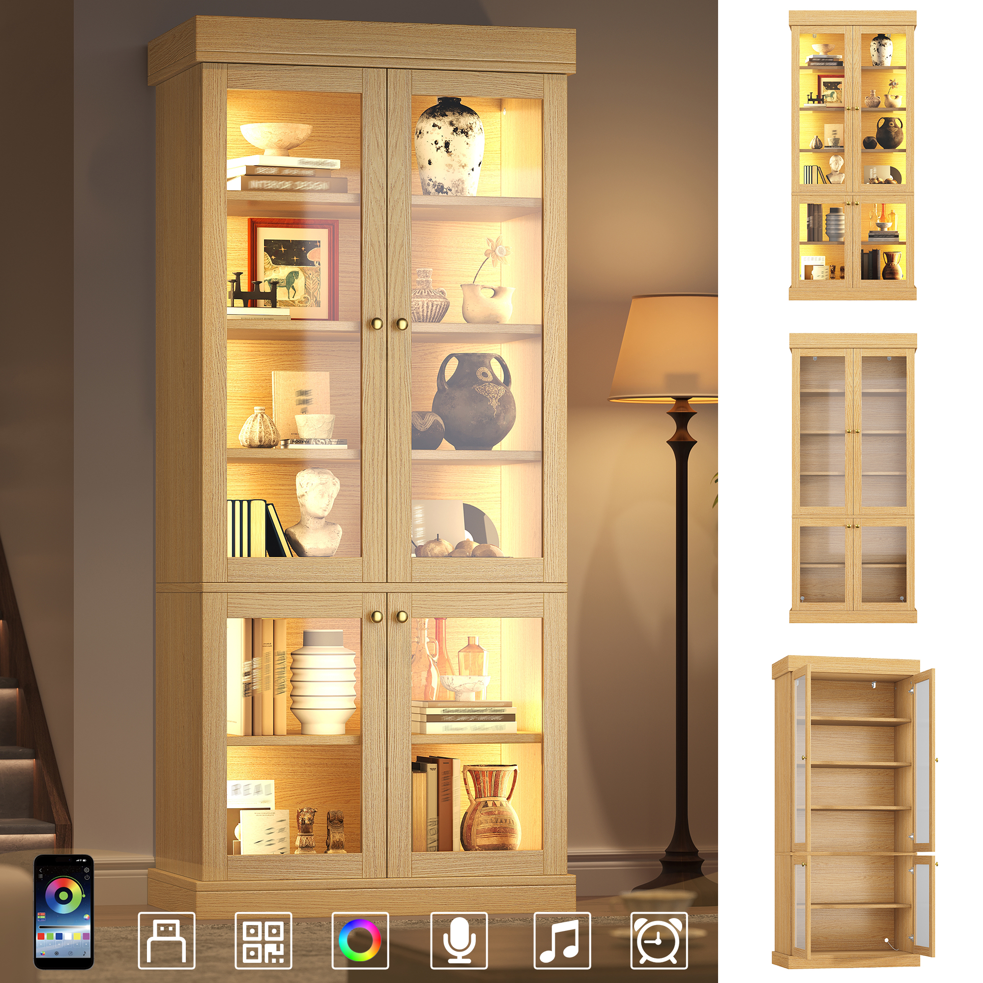 Armoire autoportante moderne avec éclairage d'ambiance LED intégré, écran en verre