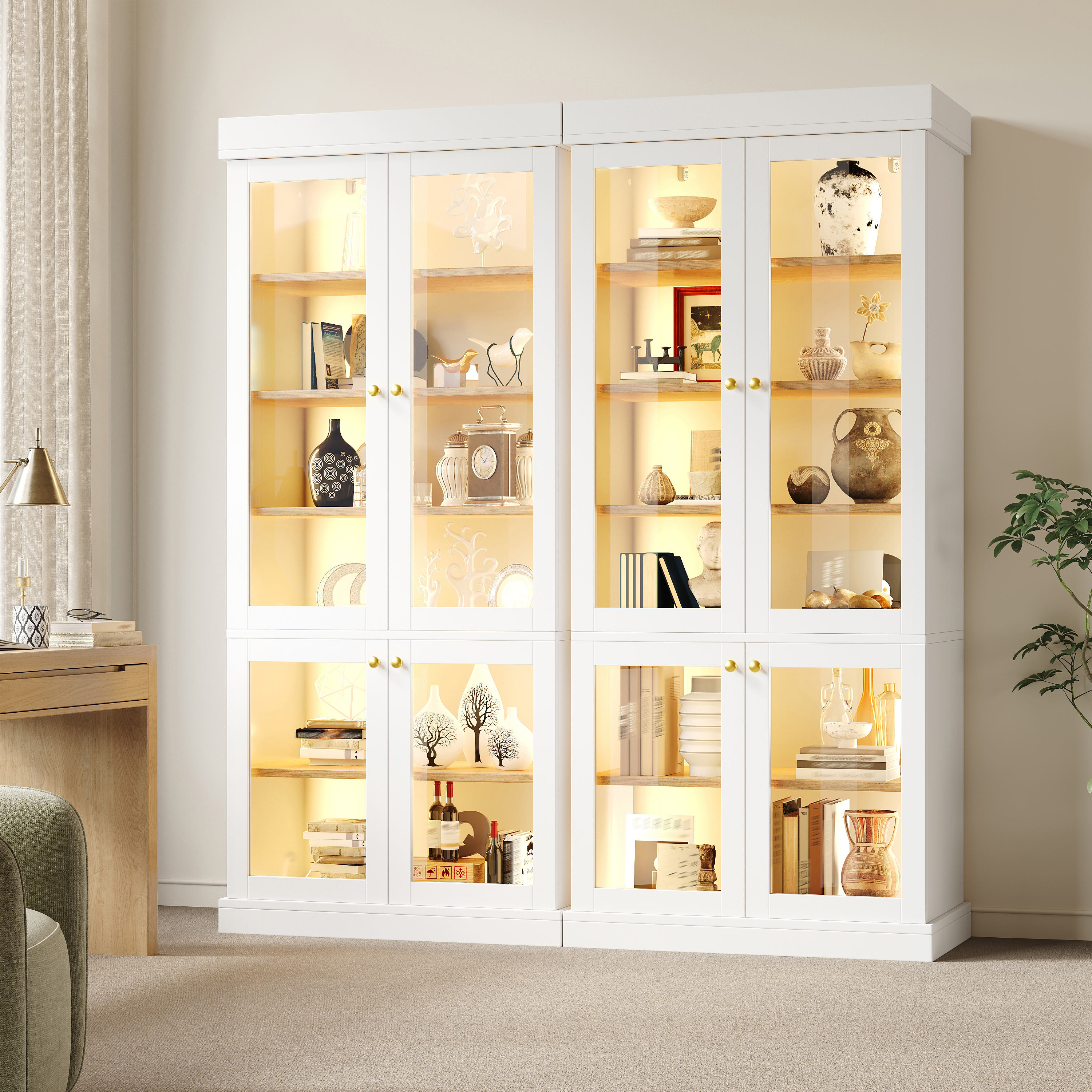 Armoire autoportante moderne avec éclairage d'ambiance LED intégré, écran en verre