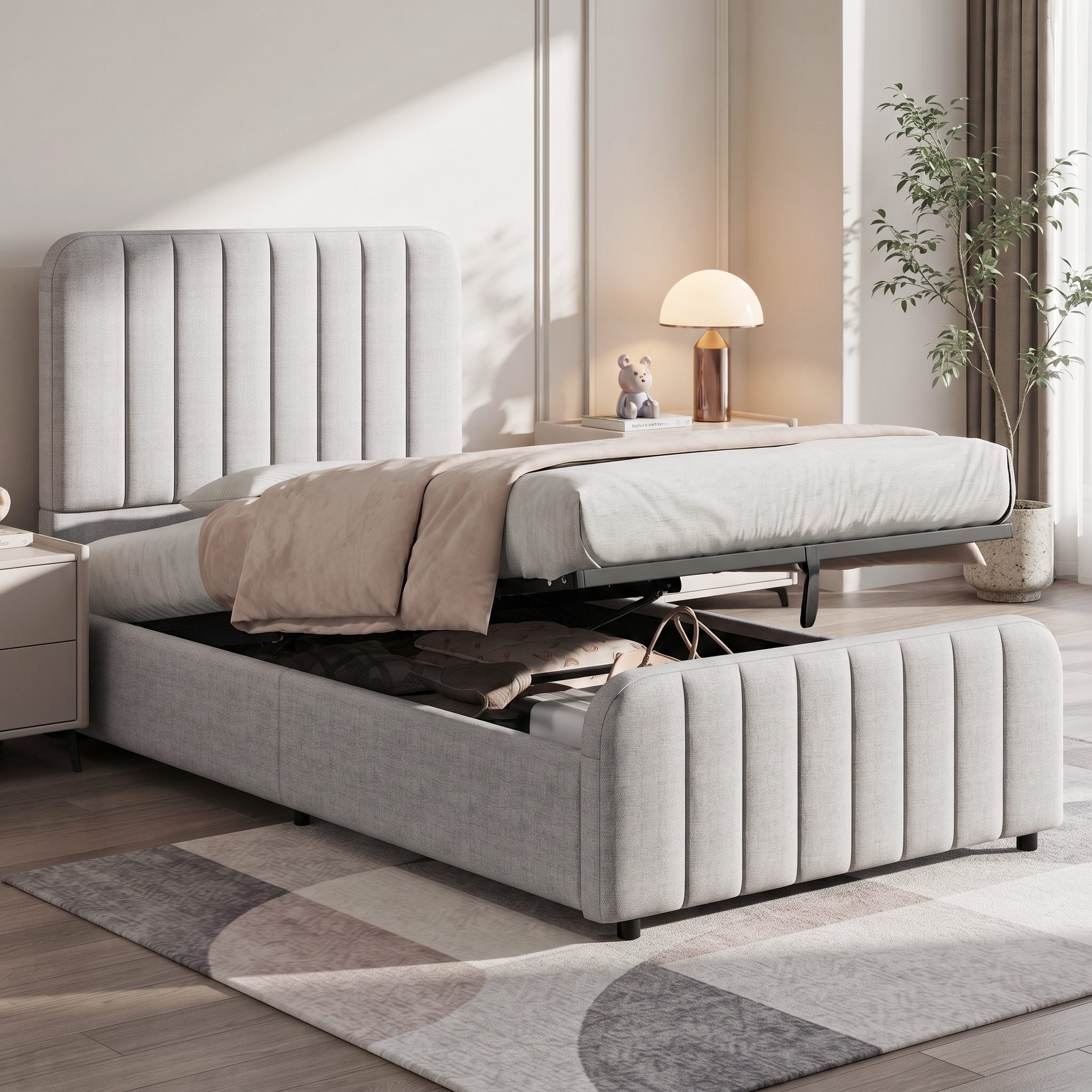Modern Upholstered Storage Bed 3FT Single 90 X190 Cm Hydraulic Ottoman Frame — image 2