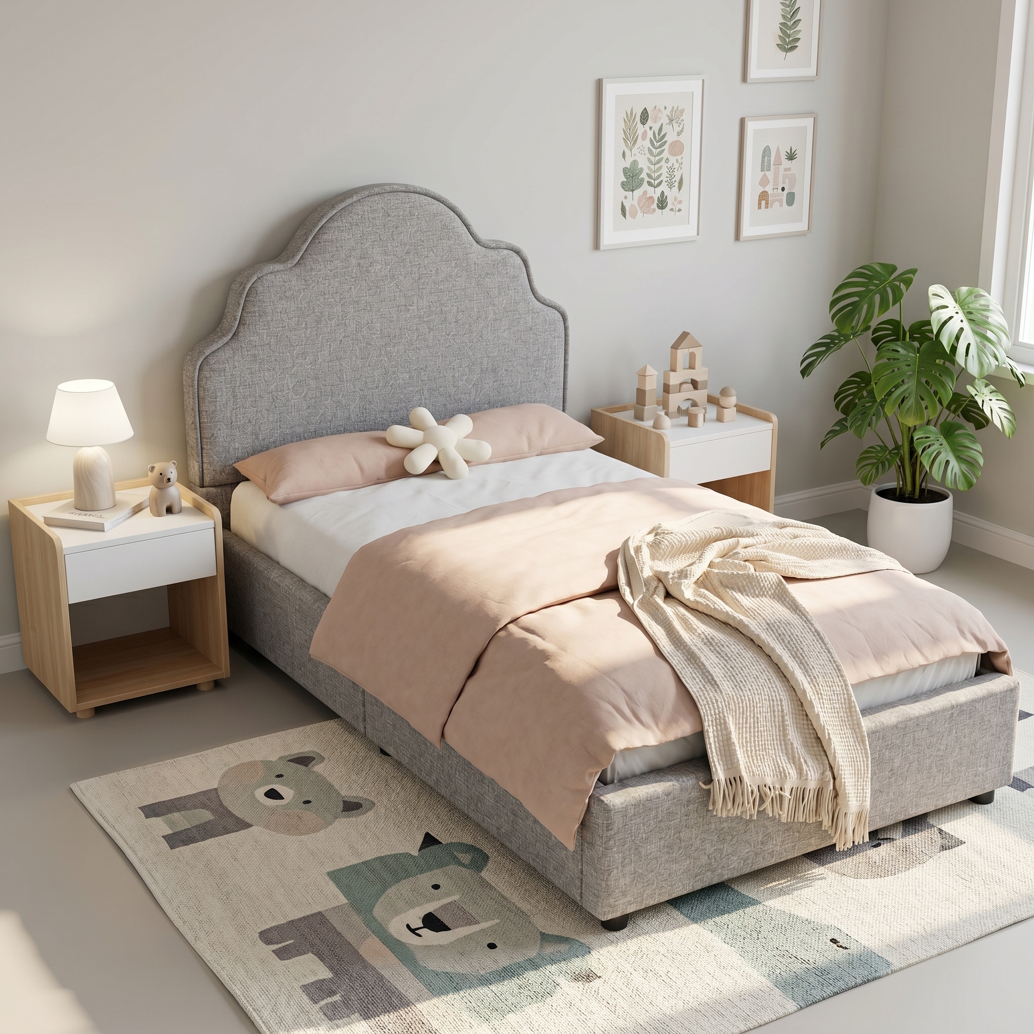 Scalloped Upholstered Kids Bed Frame 3FT Single 90 X 190 Cm - Princess Style — image 3