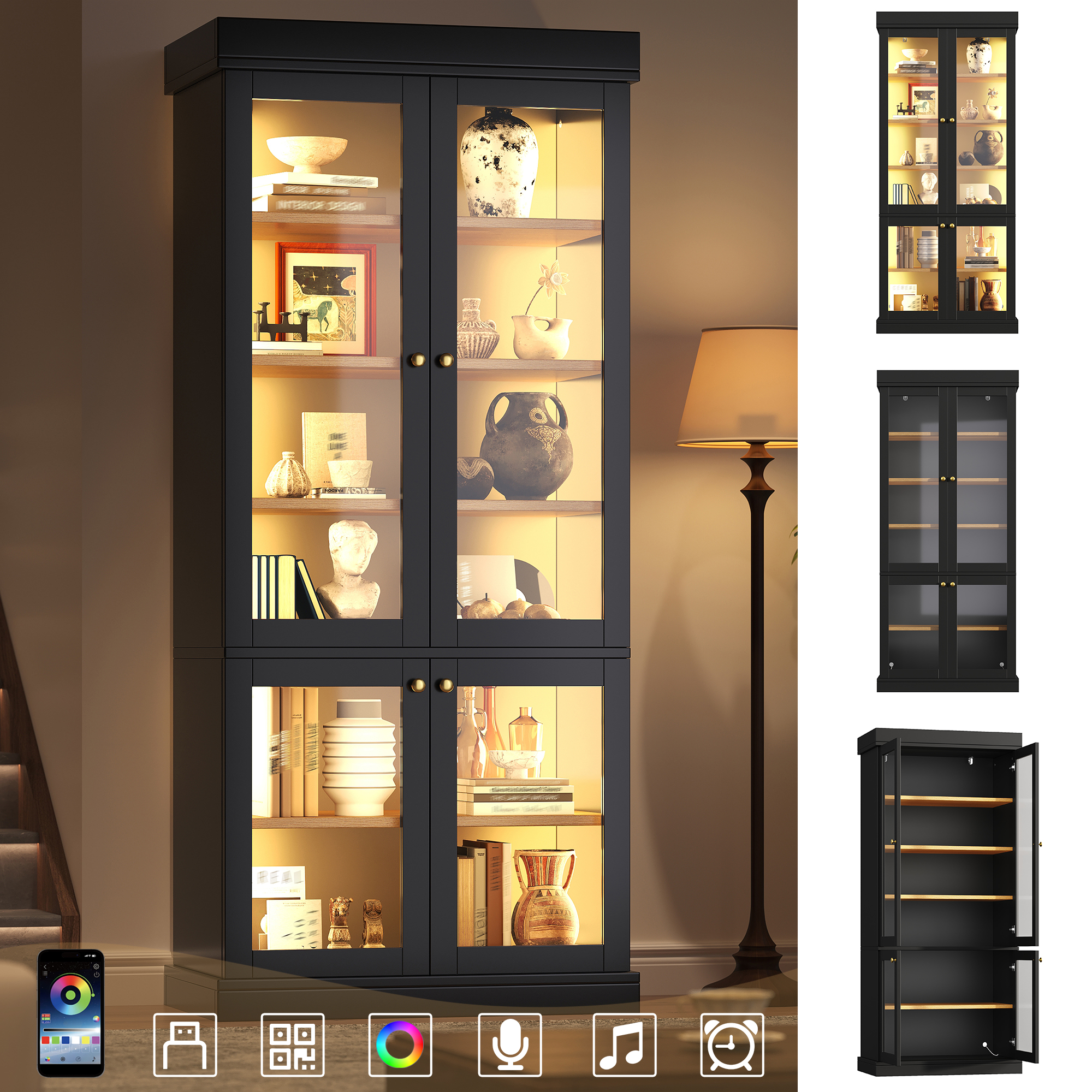 Armoire autoportante moderne avec éclairage d'ambiance LED intégré, écran en verre