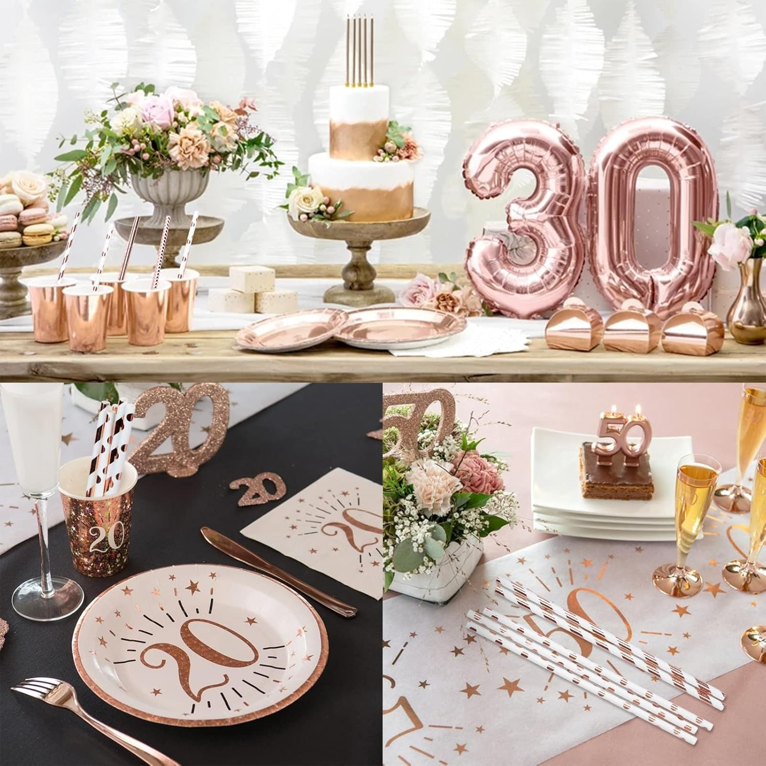 Rose Gold Paper Straw Set – 120 Pieces, 4 Designs For Festive Occasions