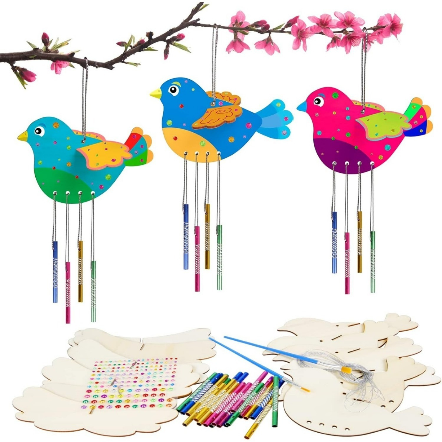 Kit de fabrication de carillons éoliens de 35 pièces avec motifs d'oiseaux 3d – Image 2