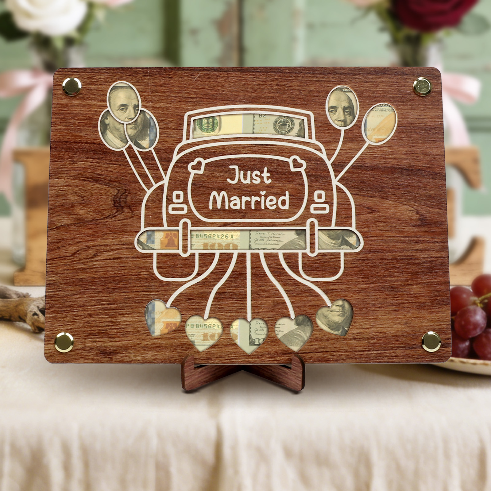 Wedding Money Gift Set, Creative Wedding Gift: Wooden Car + Screwdriver, Original Money Gift Idea For The Bride And Groom—Party Accessory Set