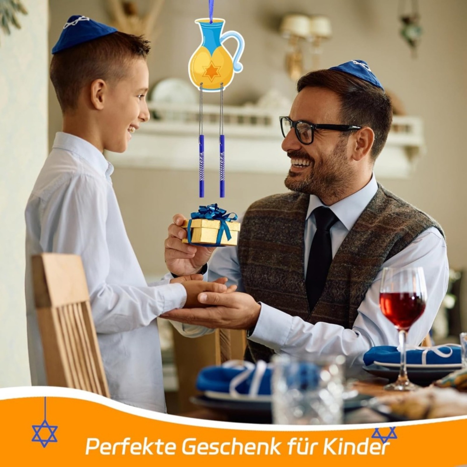 12-Piece Hanukkah Wind Chime Craft Set: Hanukkah Wooden Crafts, Creative Painting Sets, Gifts For Hanukkah, Jewish Festival Of Lights Decorations, Assorted Items, Party Favor Packs — foto 5
