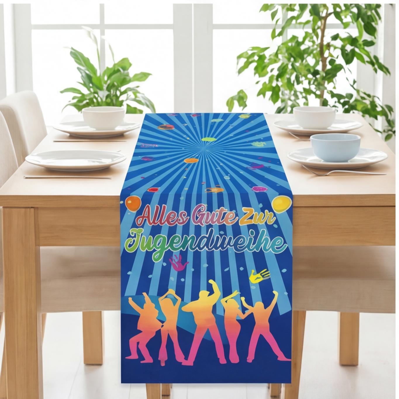 Youth Initiation Table Runner In An Elegant Blue Double-Sided Design, Festive Table Decor For A Youth Initiation Party, Durable Fabric Runner For Celebrations & Parties — foto 3