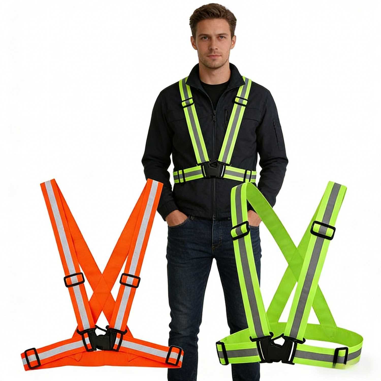Construction Safety Vest In Green And Orange - For Various Applications - Party Accessory Set