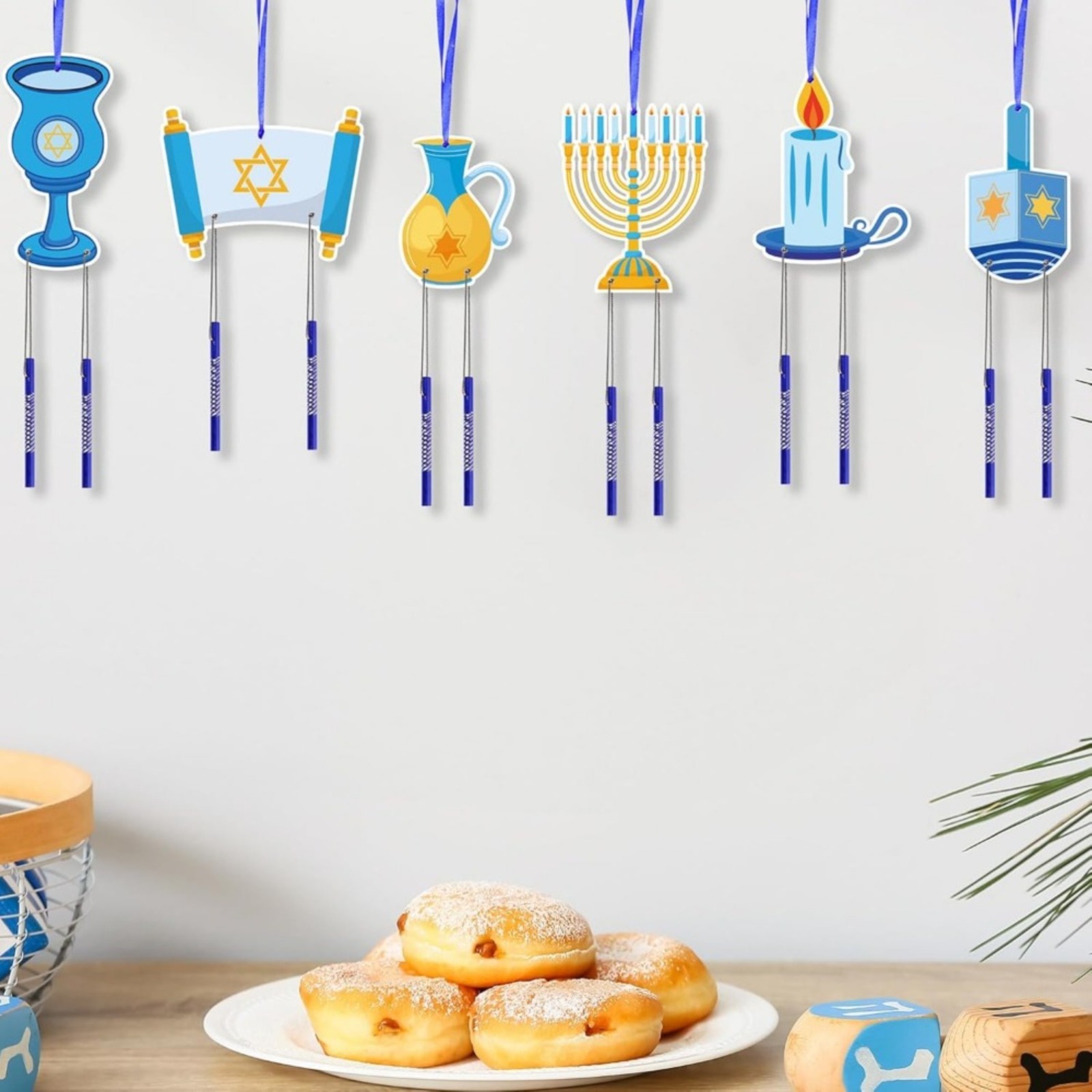 12-Piece Hanukkah Wind Chime Craft Set: Hanukkah Wooden Crafts, Creative Painting Sets, Gifts For Hanukkah, Jewish Festival Of Lights Decorations, Assorted Items, Party Favor Packs — foto 4