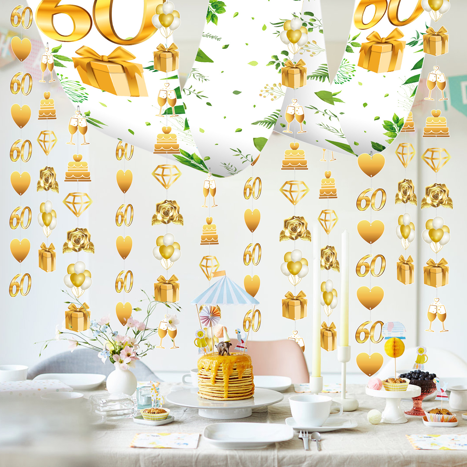 60th Birthday Ceiling Decoration Set - Complete Ceiling Decoration Set For Anniversary Celebrations - Party Supplies Set — foto 2