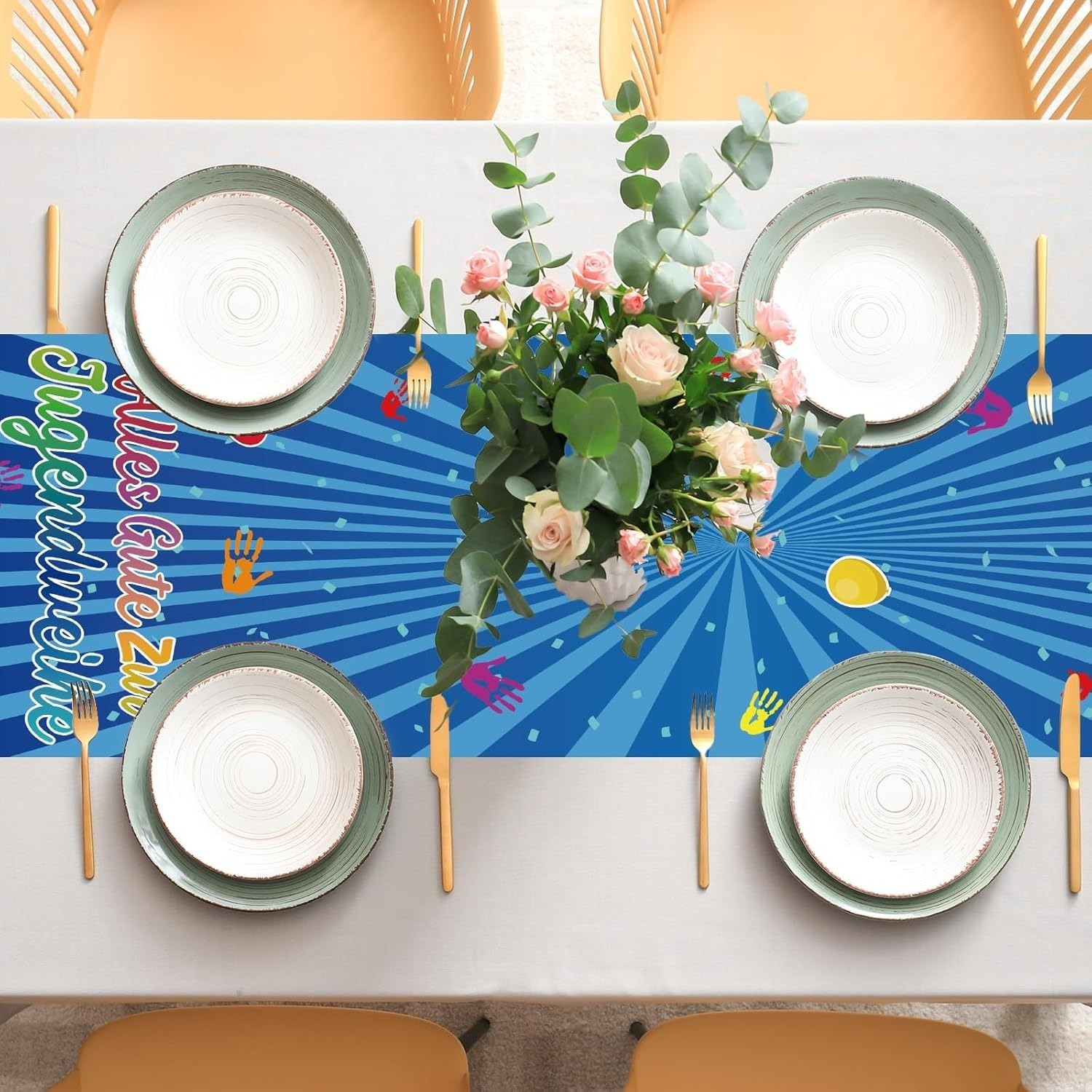 Youth Initiation Table Runner In An Elegant Blue Double-Sided Design, Festive Table Decor For A Youth Initiation Party, Durable Fabric Runner For Celebrations & Parties — foto 5