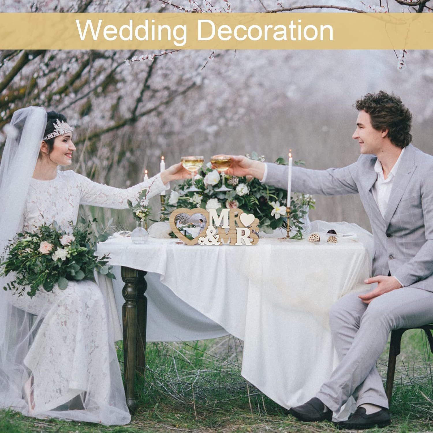 Mr. & Mrs. Heart-Shaped Wooden Photo Frames For Festive Table Decorations – Party Supplies — foto 5