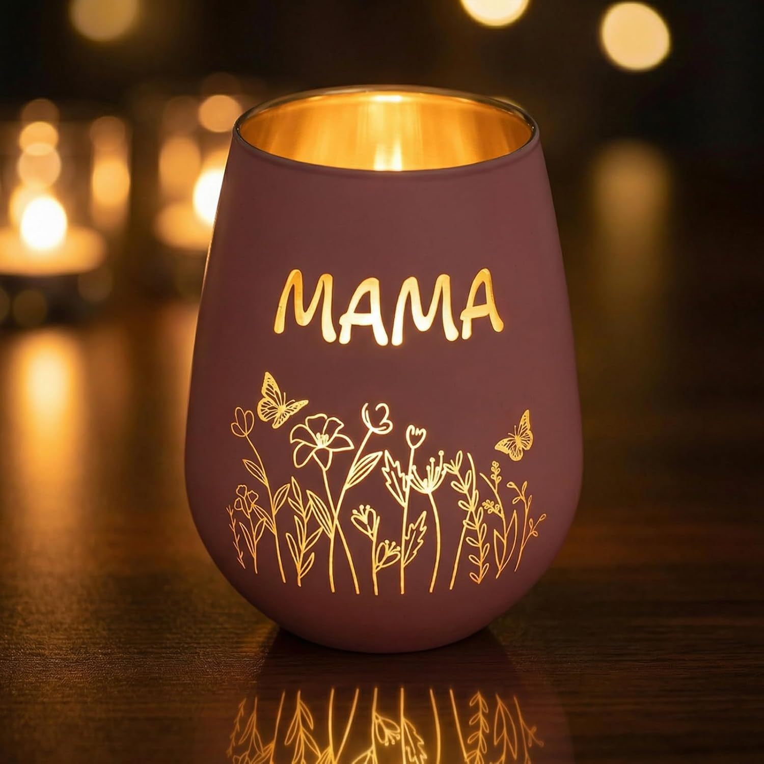 Pink Glass Candle Holder – Lantern-Shaped, With “MAMA” Engraving, As A Gift For Women 2