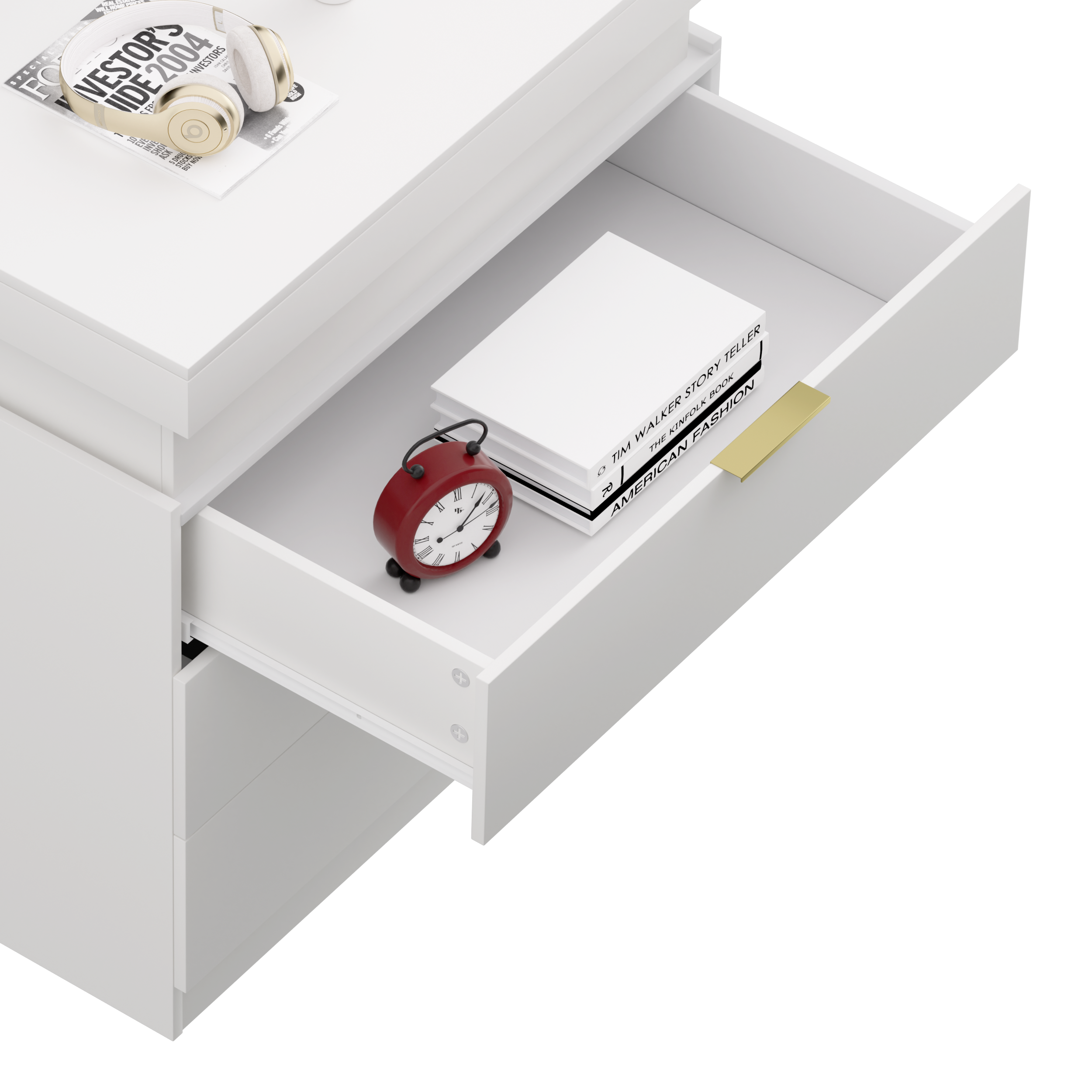 Bedside table in bedroom setting