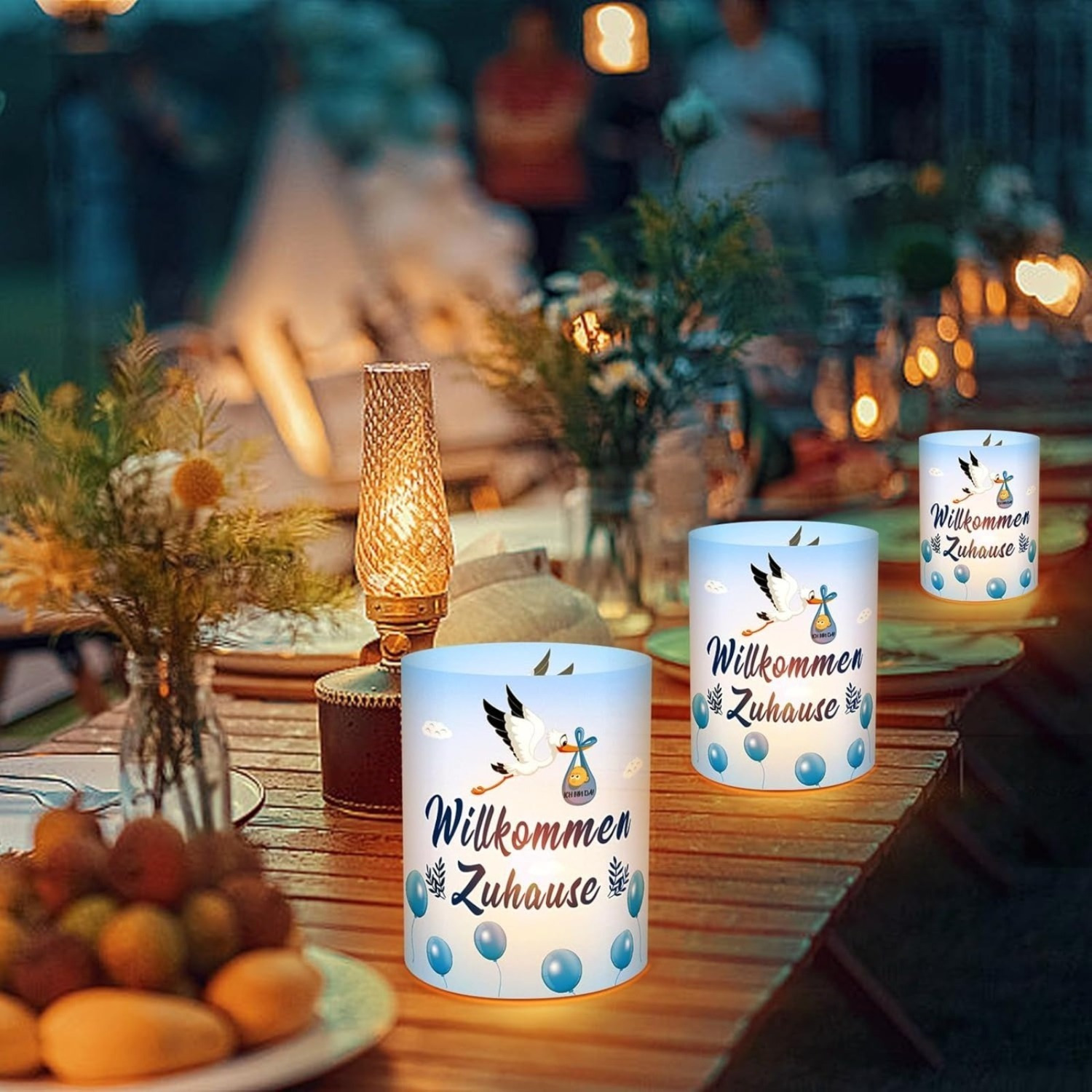 12-Piece “Welcome Home” Lantern Table Decoration Set In Blue, Heartwarming Christening Decor With “Welcome” Lettering, For Christening Celebrations & Welcome Party Decorations — foto 2