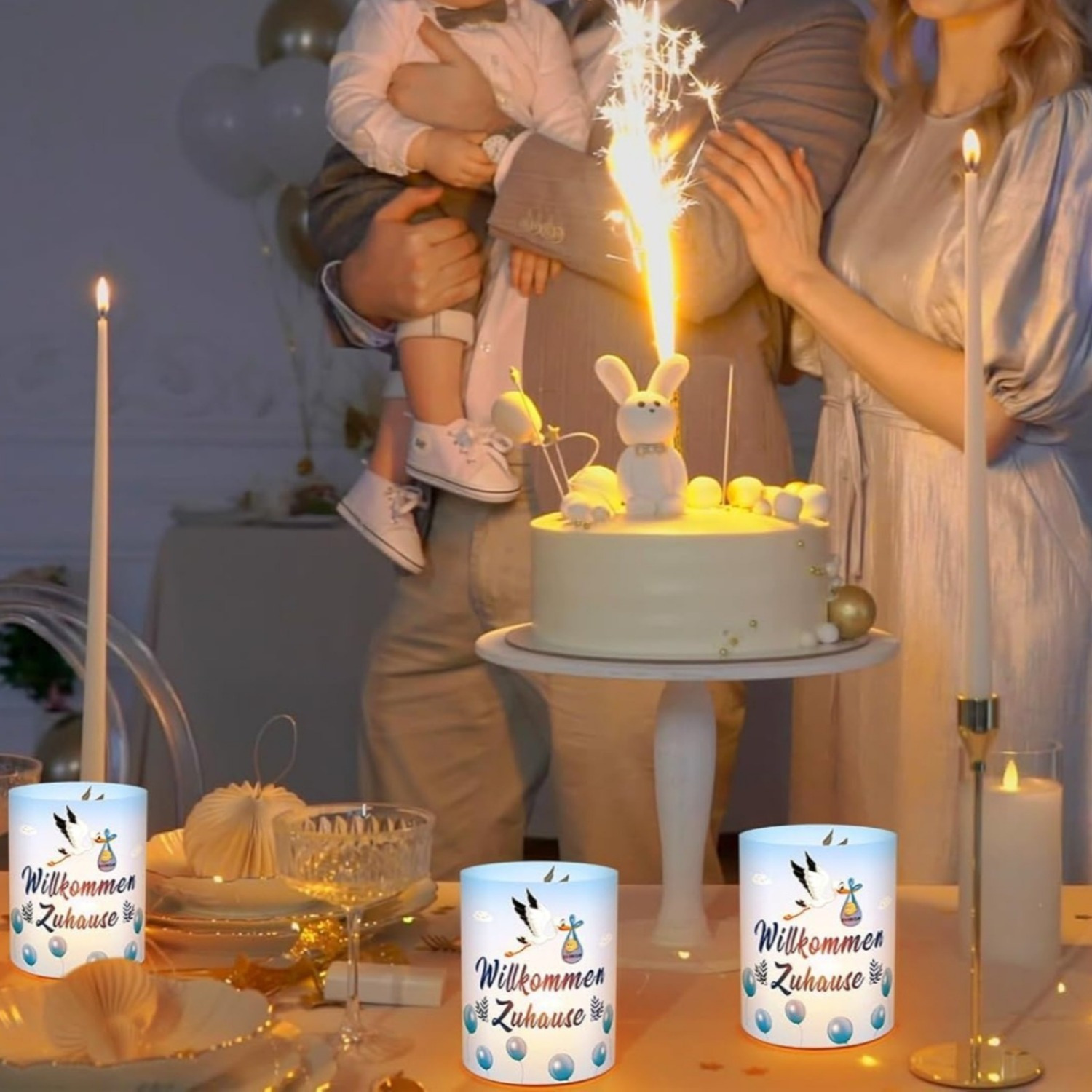 12-Piece “Welcome Home” Lantern Table Decoration Set In Blue, Heartwarming Christening Decor With “Welcome” Lettering, For Christening Celebrations & Welcome Party Decorations — foto 3