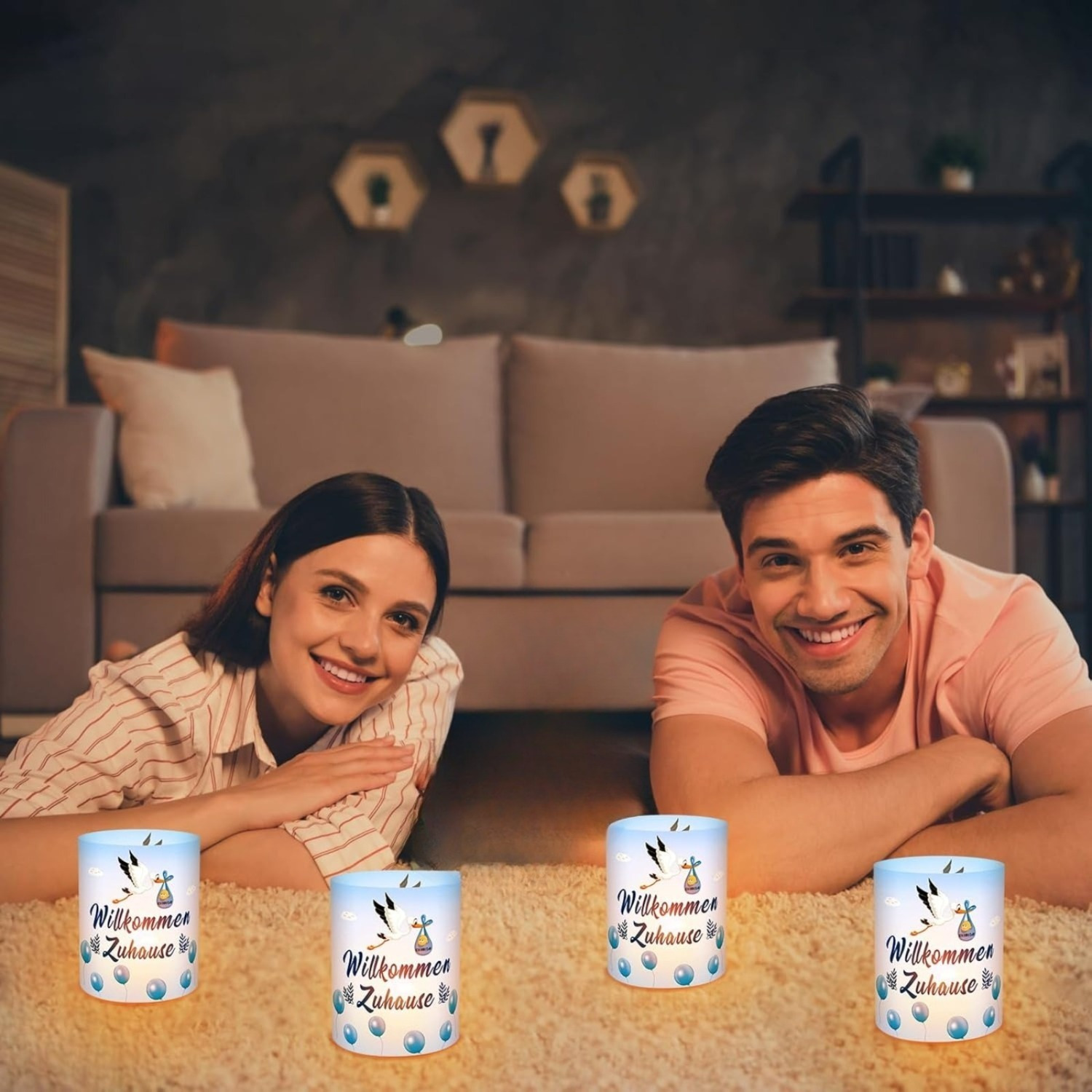 12-Piece “Welcome Home” Lantern Table Decoration Set In Blue, Heartwarming Christening Decor With “Welcome” Lettering, For Christening Celebrations & Welcome Party Decorations — foto 5