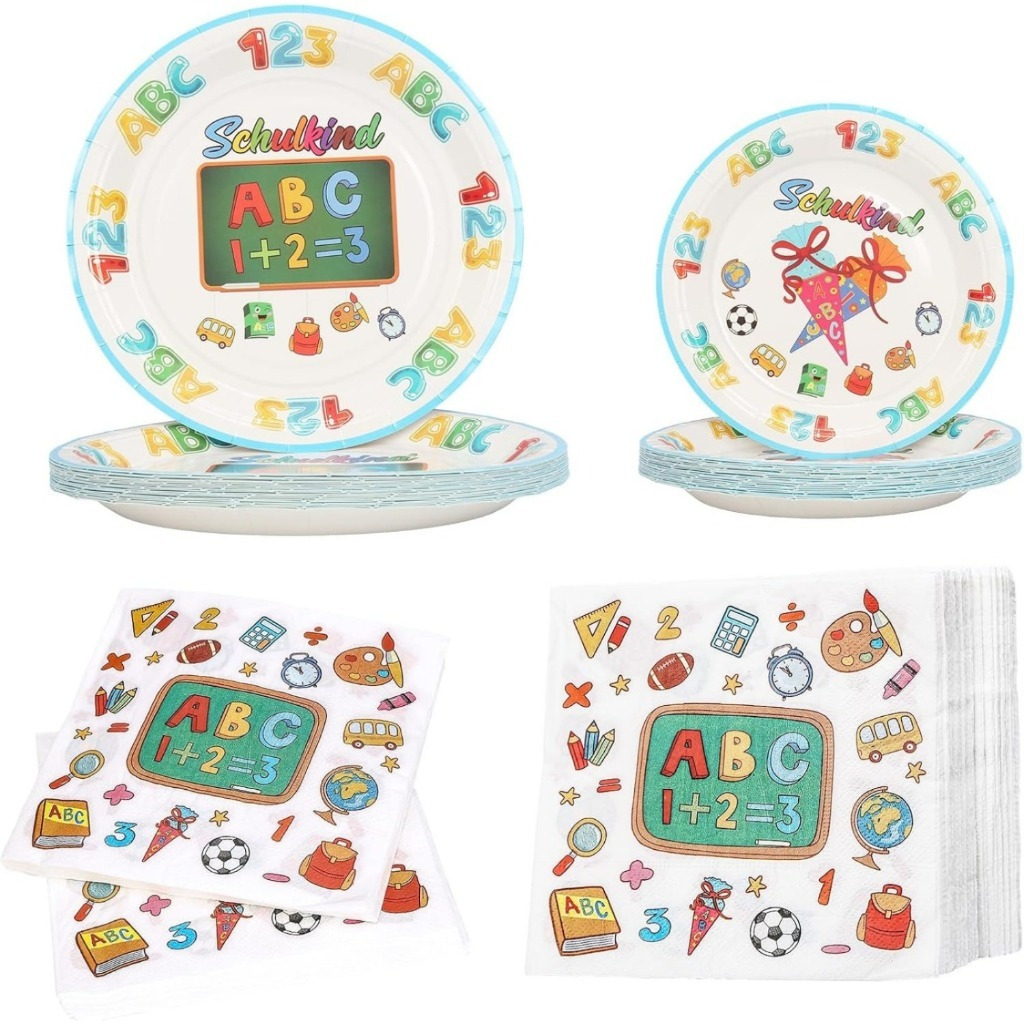 First Day Of School Tableware Set, 40 Napkins + 20 23cm Plates + 20 18cm Plates, Festive Disposable Tableware For The First Day Of School Celebration—Party Supplies Set — foto 4
