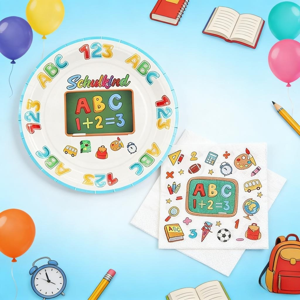 First Day Of School Tableware Set, 40 Napkins + 20 23cm Plates + 20 18cm Plates, Festive Disposable Tableware For The First Day Of School Celebration—Party Supplies Set